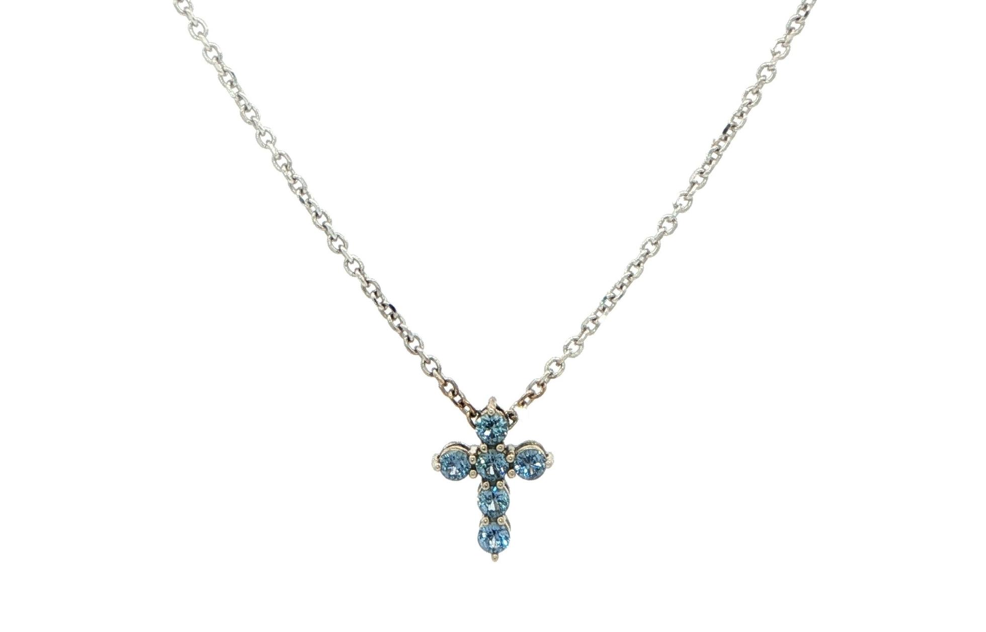 6-Stone Montana Yogo Sapphire Cross Necklace in White Gold (0.24cts TWT)