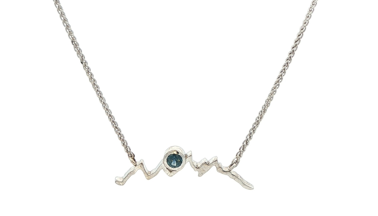 Mountain Silhouette with Bezel-Set Montana Sapphire Necklace in Sterling Silver (0.10ct)