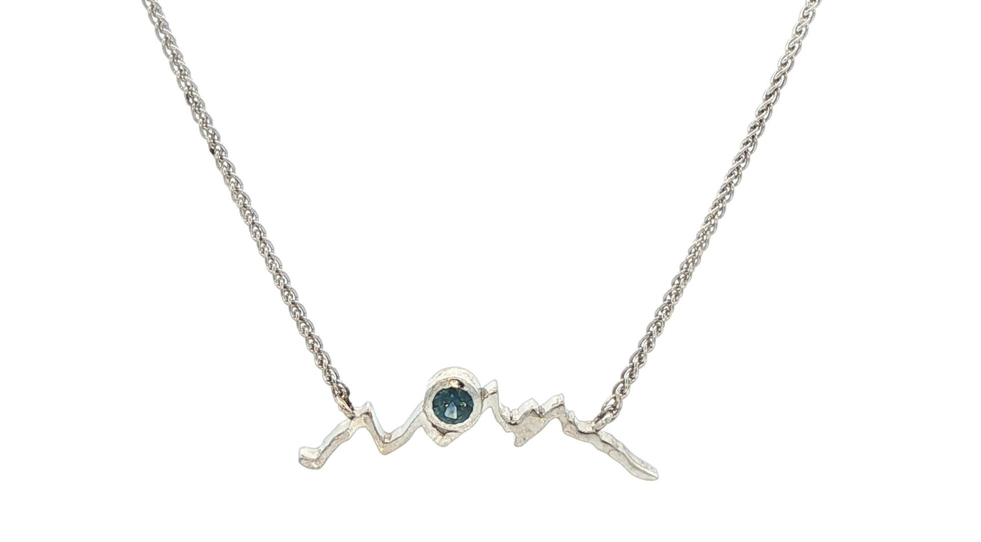 Mountain Silhouette with Bezel-Set Montana Sapphire Necklace in Sterling Silver (0.10ct)
