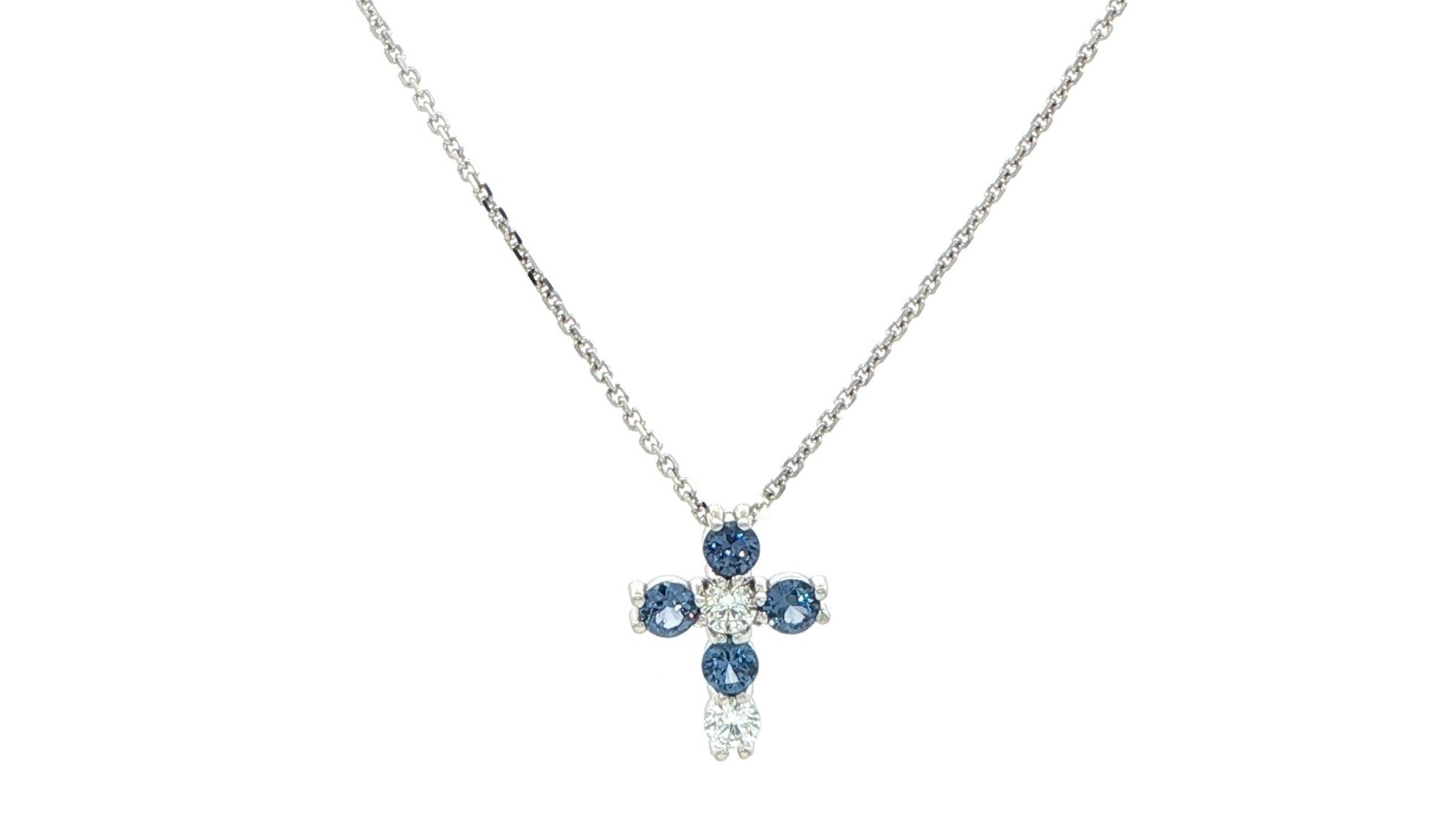 Montana Yogo Sapphire and Diamond Cross Necklace in White Gold (0.36cts TWT)