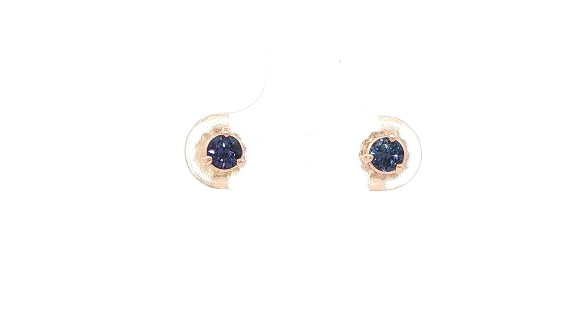 Huckleberry Sapphire Stud Earrings in 3-Prong Martini Settings in Rose Gold (0.42cts TWT)