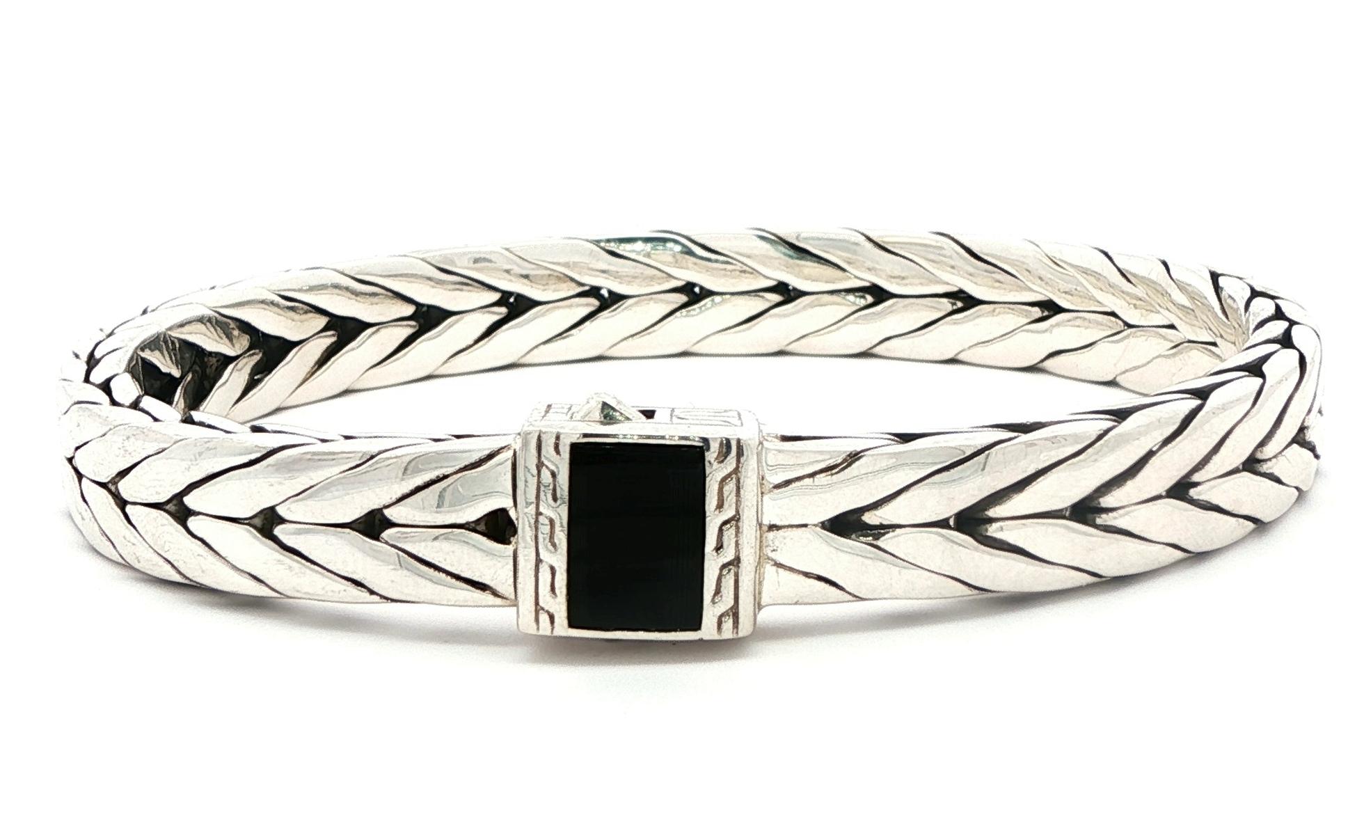 Estate Piece: John Hardy Woven Chain Bracelet with Black Onyx Clasp in Sterling Silver