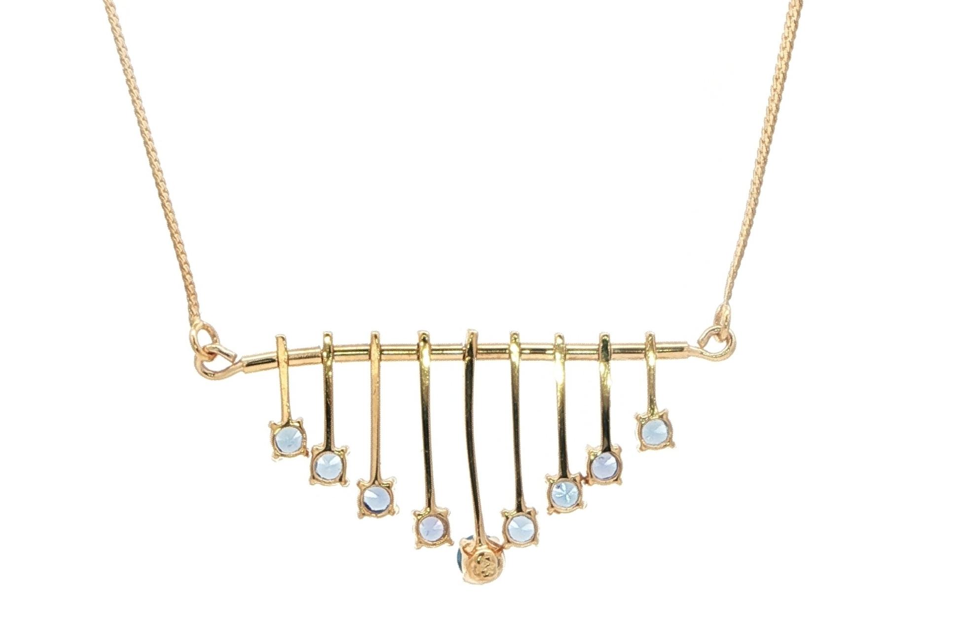 Estate Piece: Wind Chime 9-Stone Montana Yogo Sapphire Necklace in Yellow Gold back