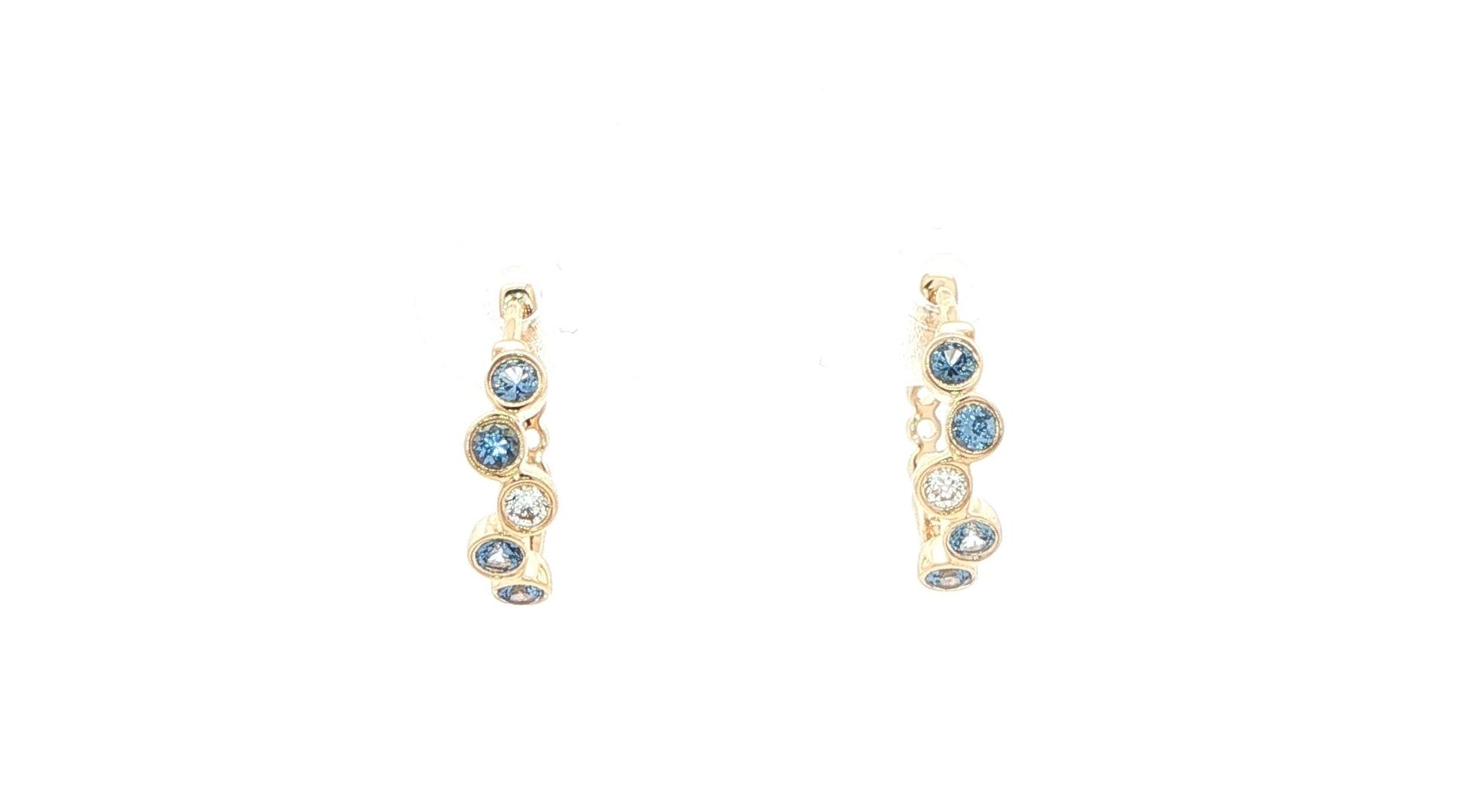 Bezel-set Scattered Montana Yogo Sapphire and Diamond Hoop Earrings in Yellow Gold (0.28cts TWT)