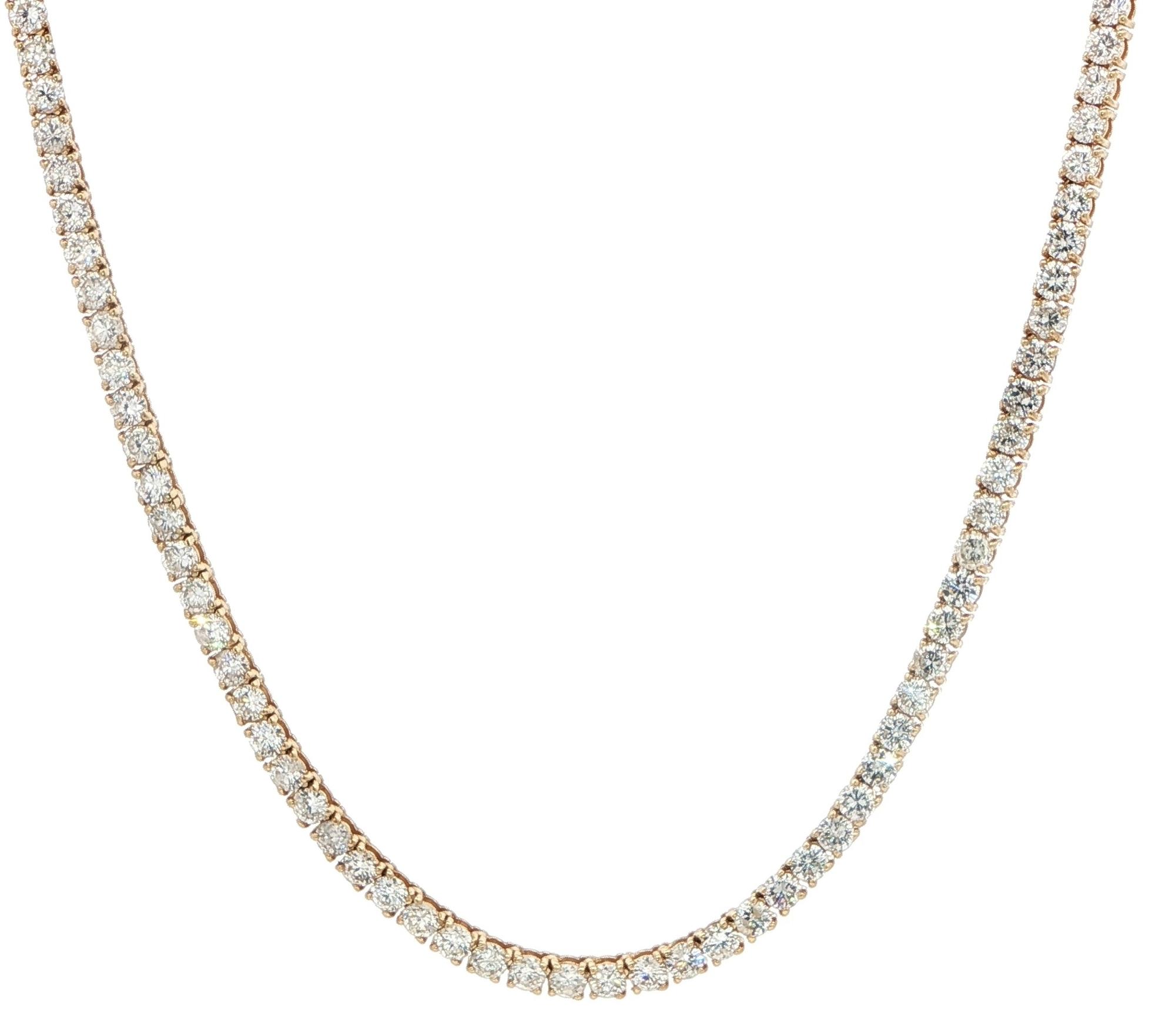 Diamond Riviera Necklace with 4-Prong Setting in Yellow Gold (10.01cts TWT)