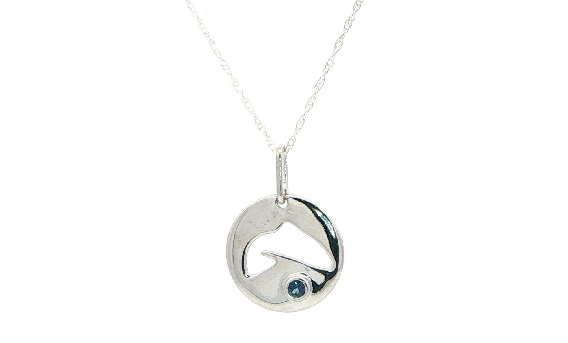 Fish Cutout Circle Montana Sapphire Charm Necklace in Sterling Silver (0.10cts)