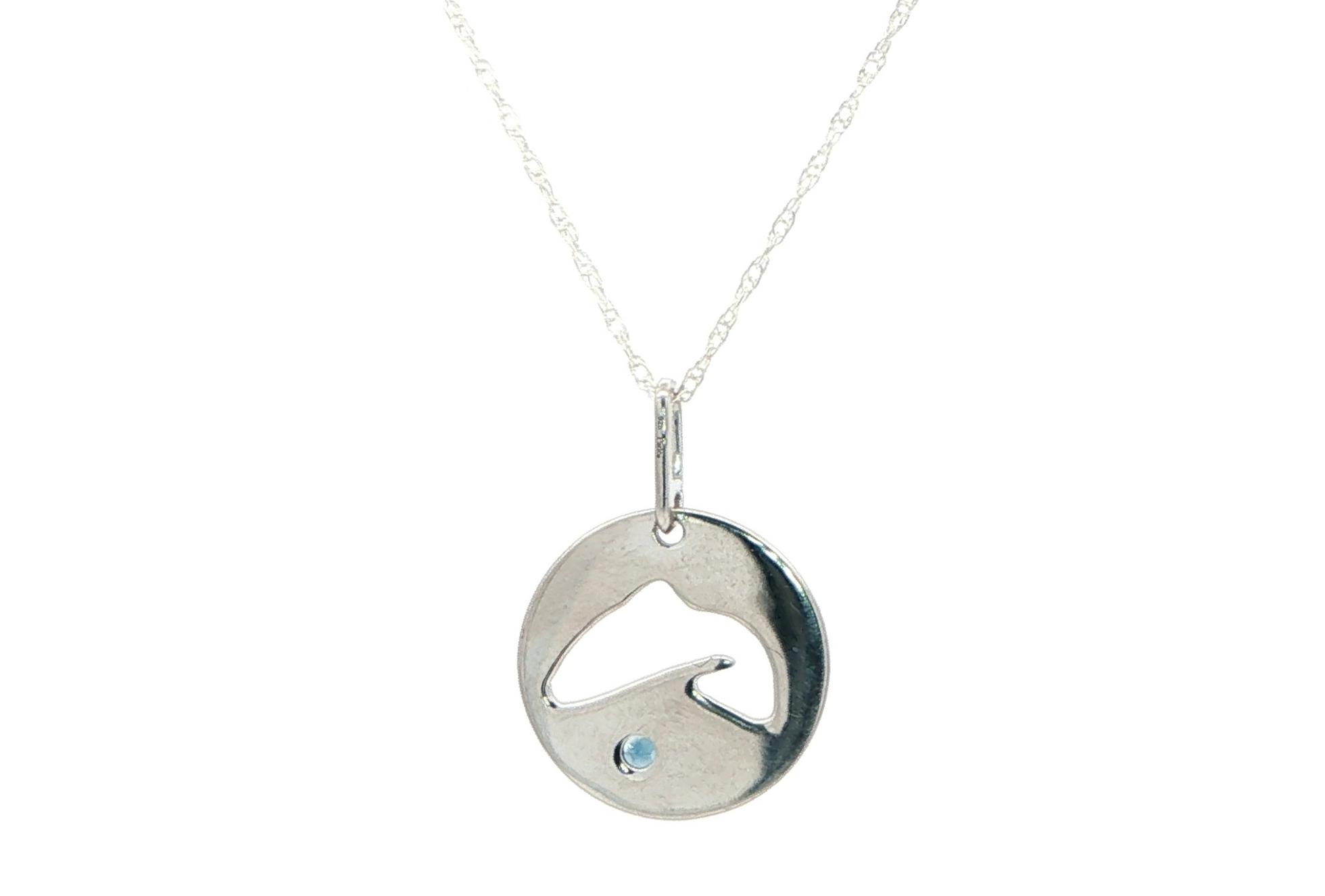 Fish Cutout Circle Montana Sapphire Charm Necklace in Sterling Silver (0.10cts) back