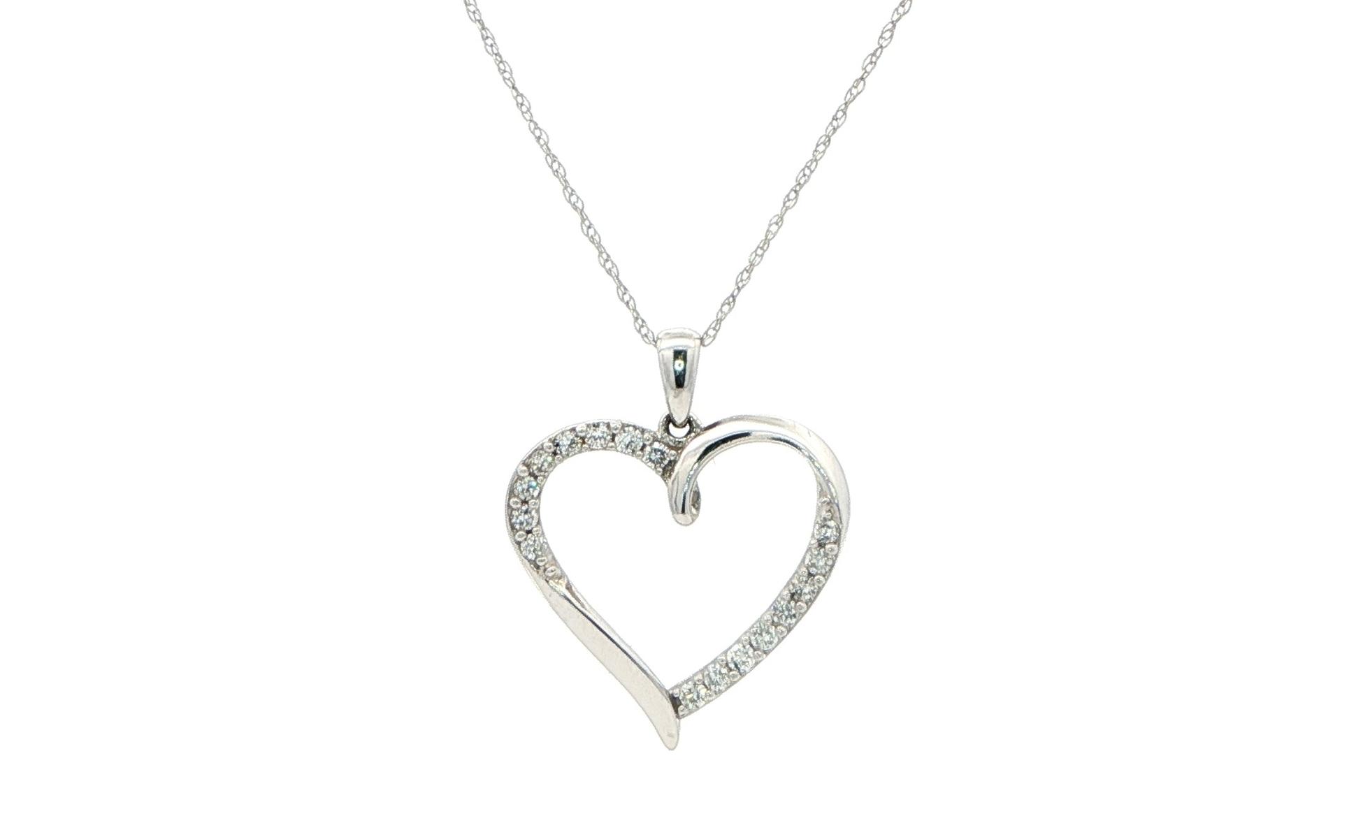 Estate Piece: Diamond Heart Charm Necklace in White Gold (0.25cts TWT)
