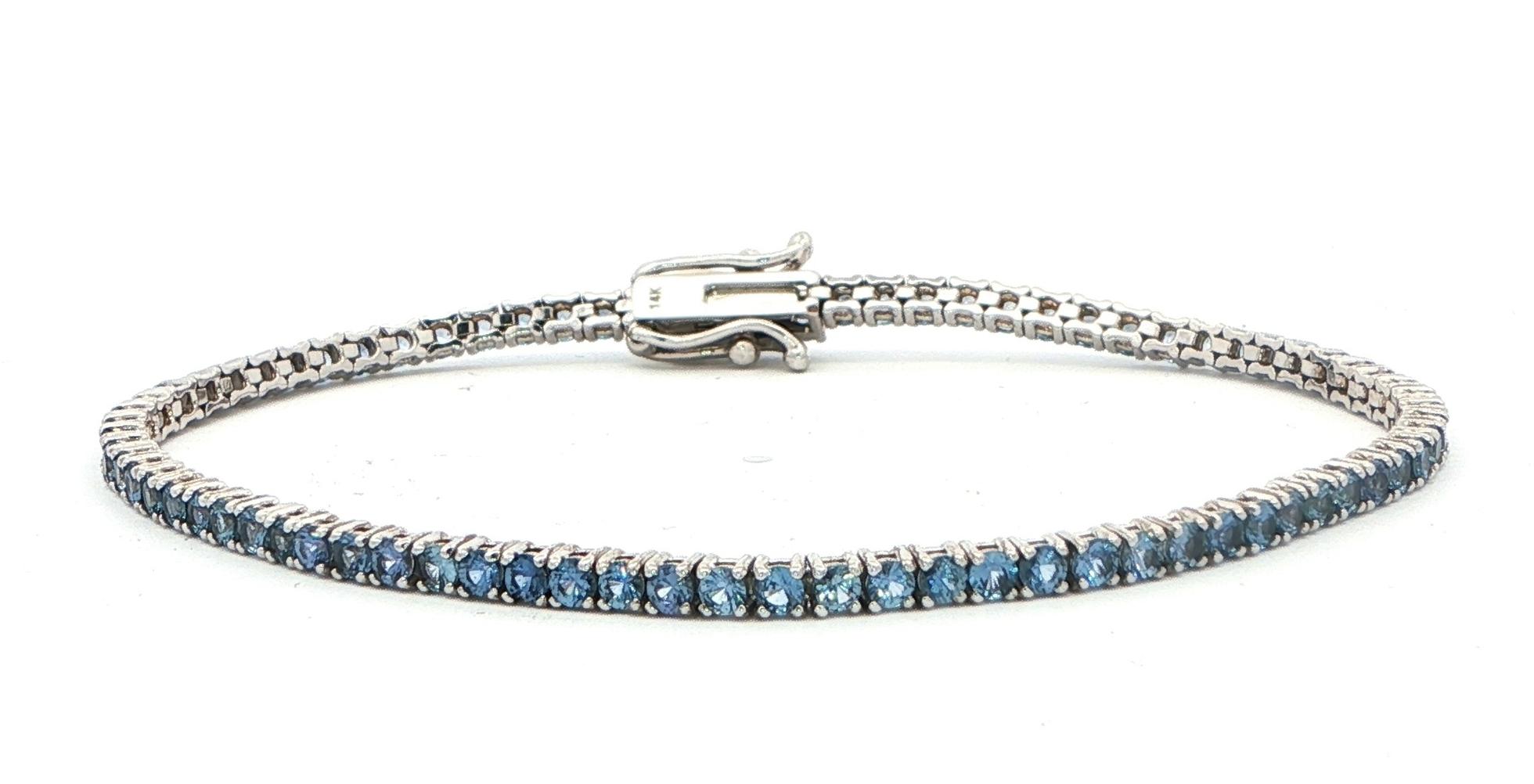 Montana Yogo Sapphire Tennis Bracelet with 4-Prong Setting in White Gold (3.59cts TWT)