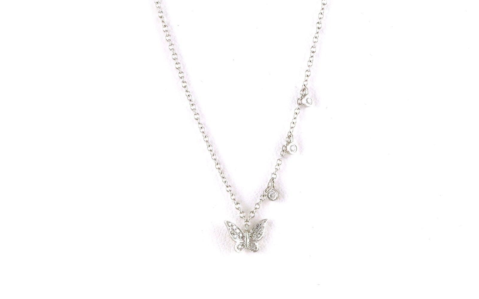 Butterfly Diamond Pave with Dangle Stations Necklace in White Gold (0.07cts TWT)