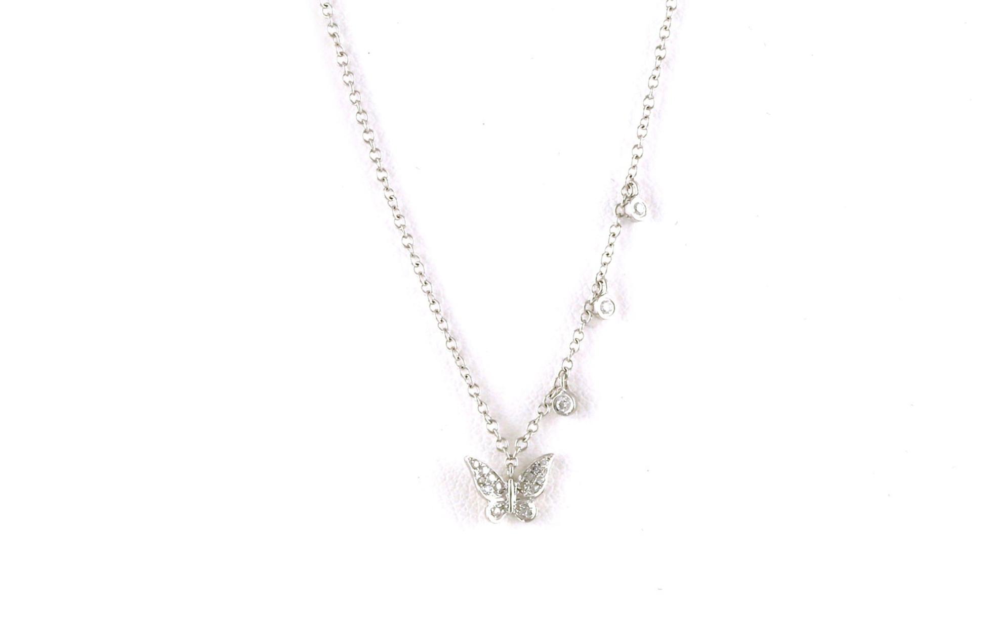 Butterfly Diamond Pave with Dangle Stations Necklace in White Gold (0.07cts TWT)