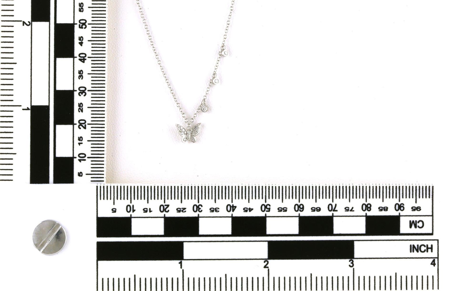Butterfly Diamond Pave with Dangle Stations Necklace in White Gold (0.07cts TWT) scale