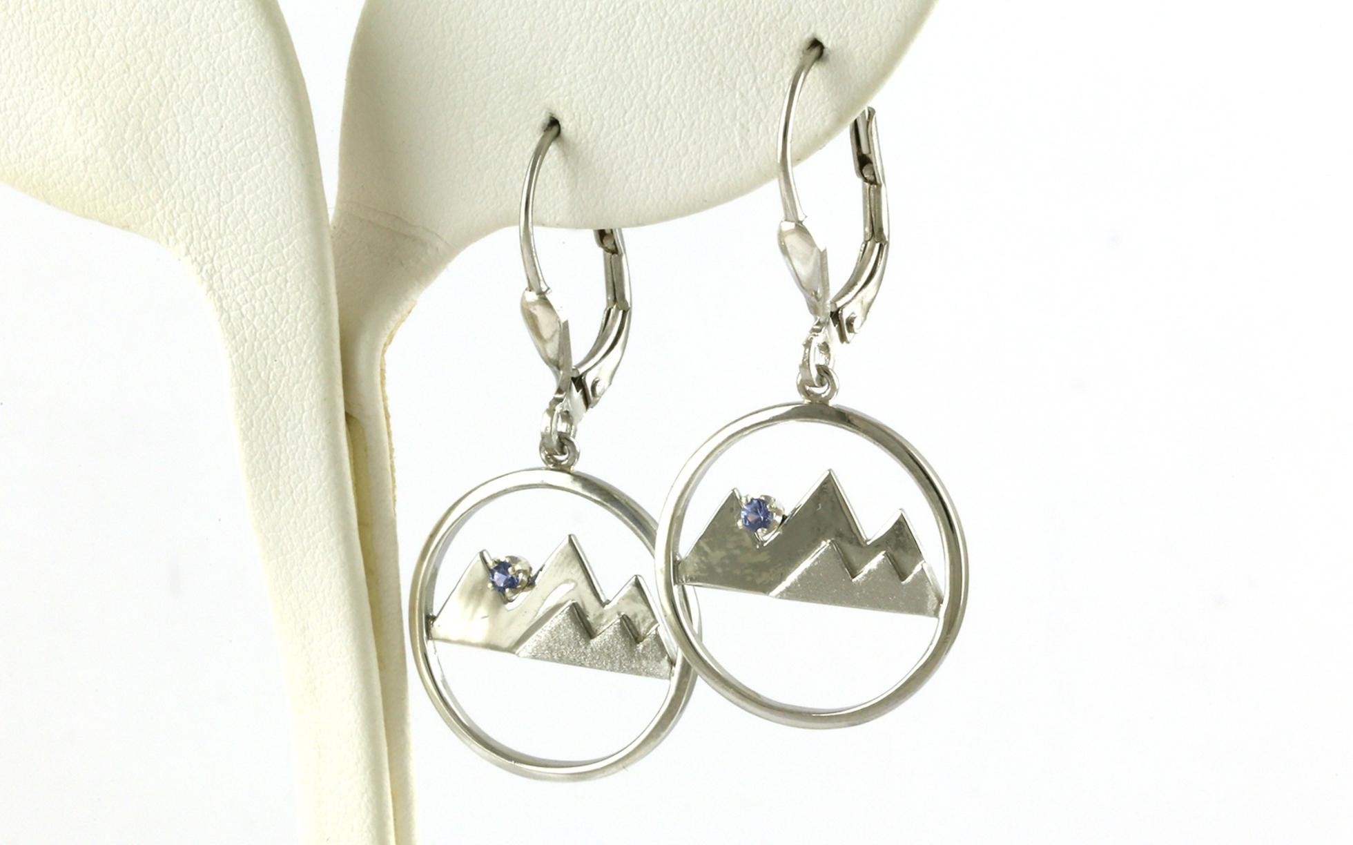 Circle with Mountain Montana Yogo Sapphire French Hook Dangle Earrings in Sterling Silver (0.12cts TWT)