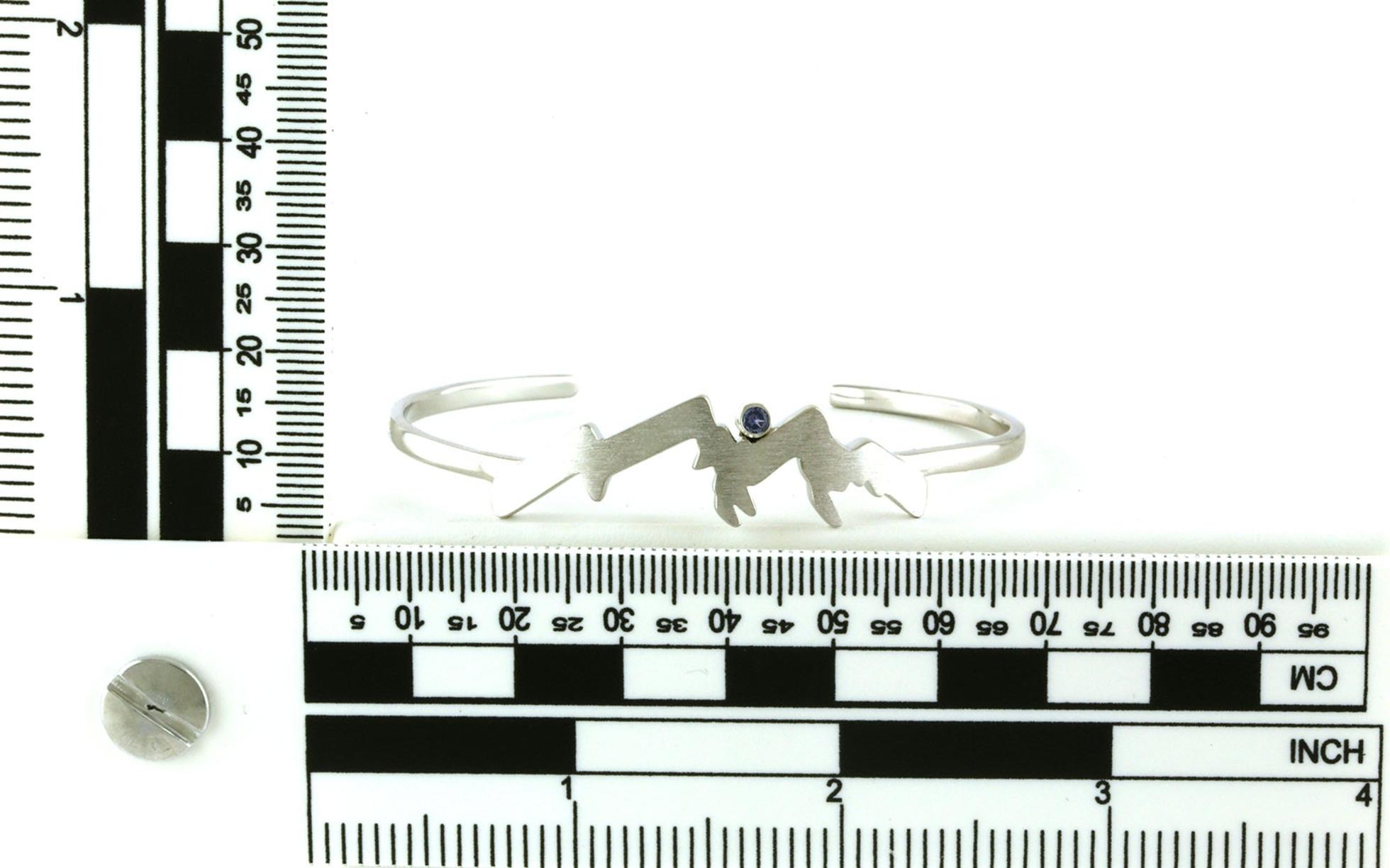 Mountain Outline Montana Yogo Sapphire Satin Finish Cuff Bracelet in Sterling Silver (0.10ct) scale