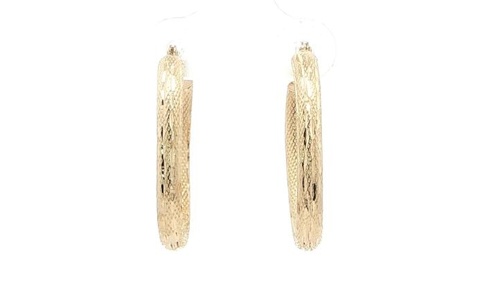 content/products/Estate Piece: Hollow Oval Hoop Earrings with Textured Finish in Yellow Gold