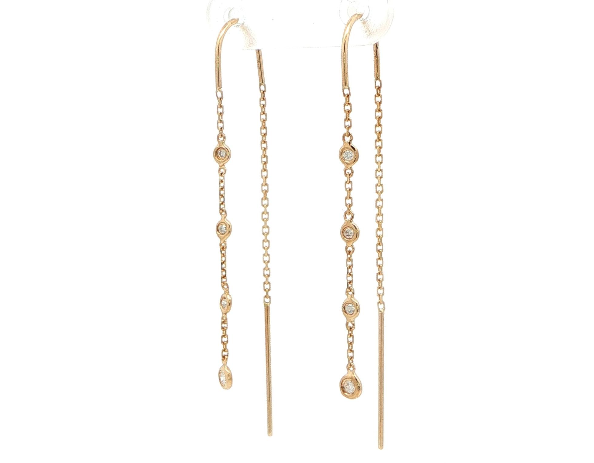 Station Diamond Dangle Threader Earrings in Yellow Gold (0.10cts TWT)