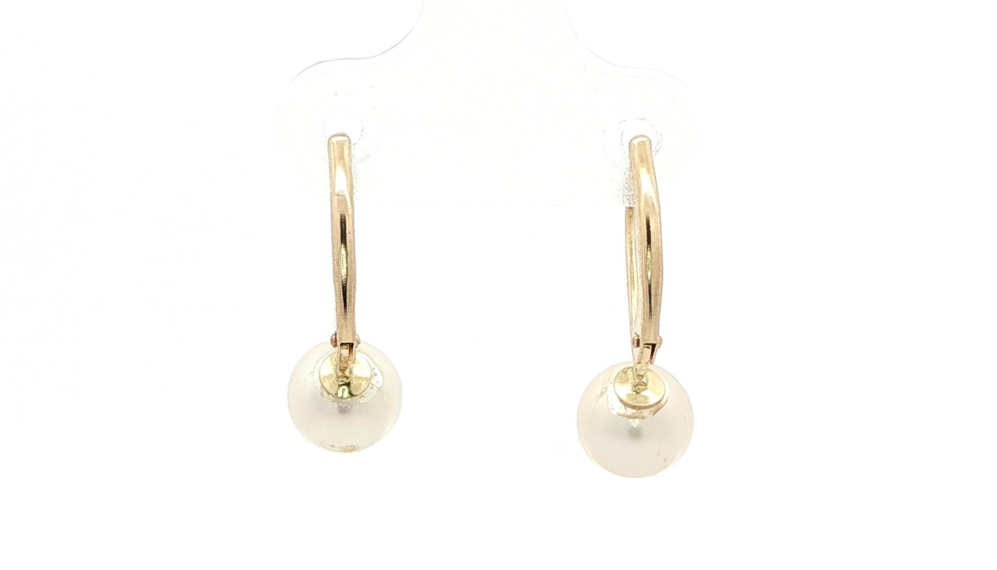 Classic Pearl Drop Leverback Earrings in Yellow Gold back