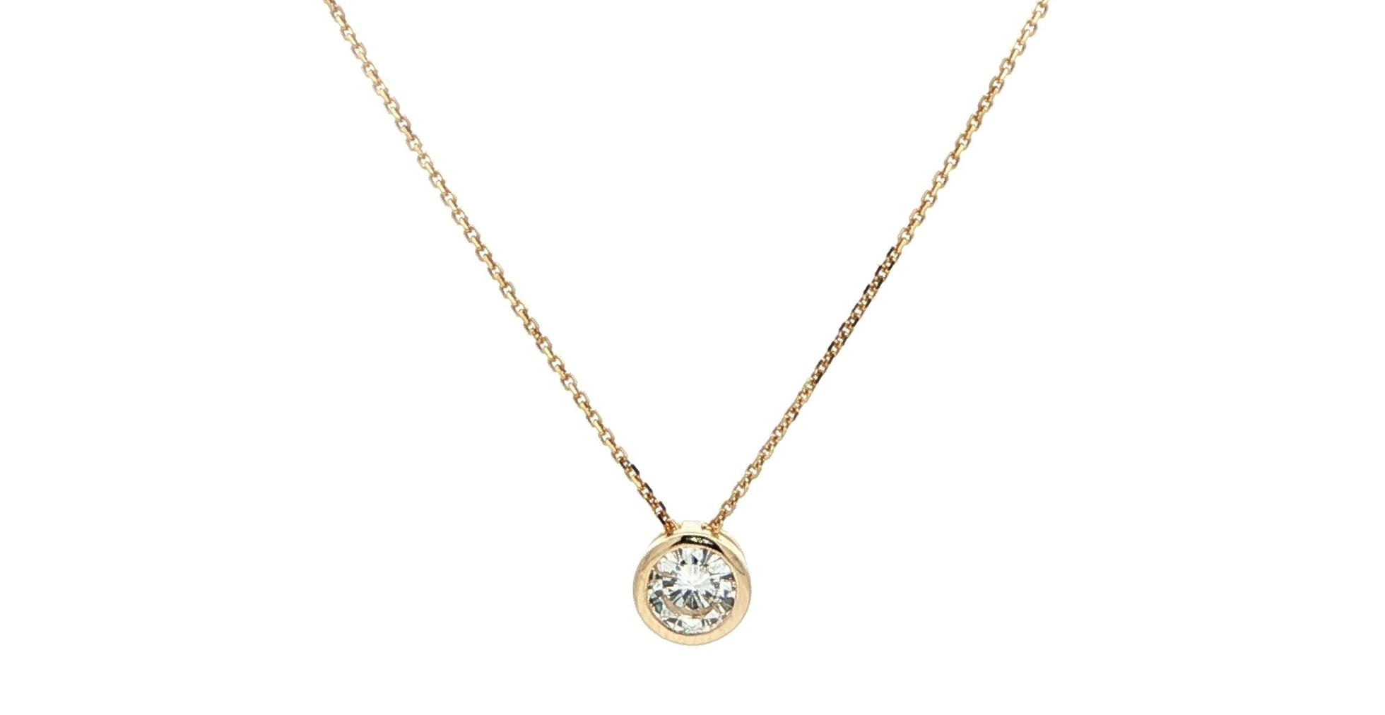 Bezel-set Diamond Solitaire Pendant Necklace in Yellow Gold (0.48cts TWT)