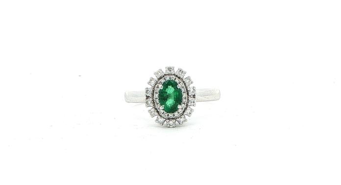content/products/Estate Piece: Double Halo Oval Emerald and Diamond Cocktail Ring in White Gold (0.75cts TWT)