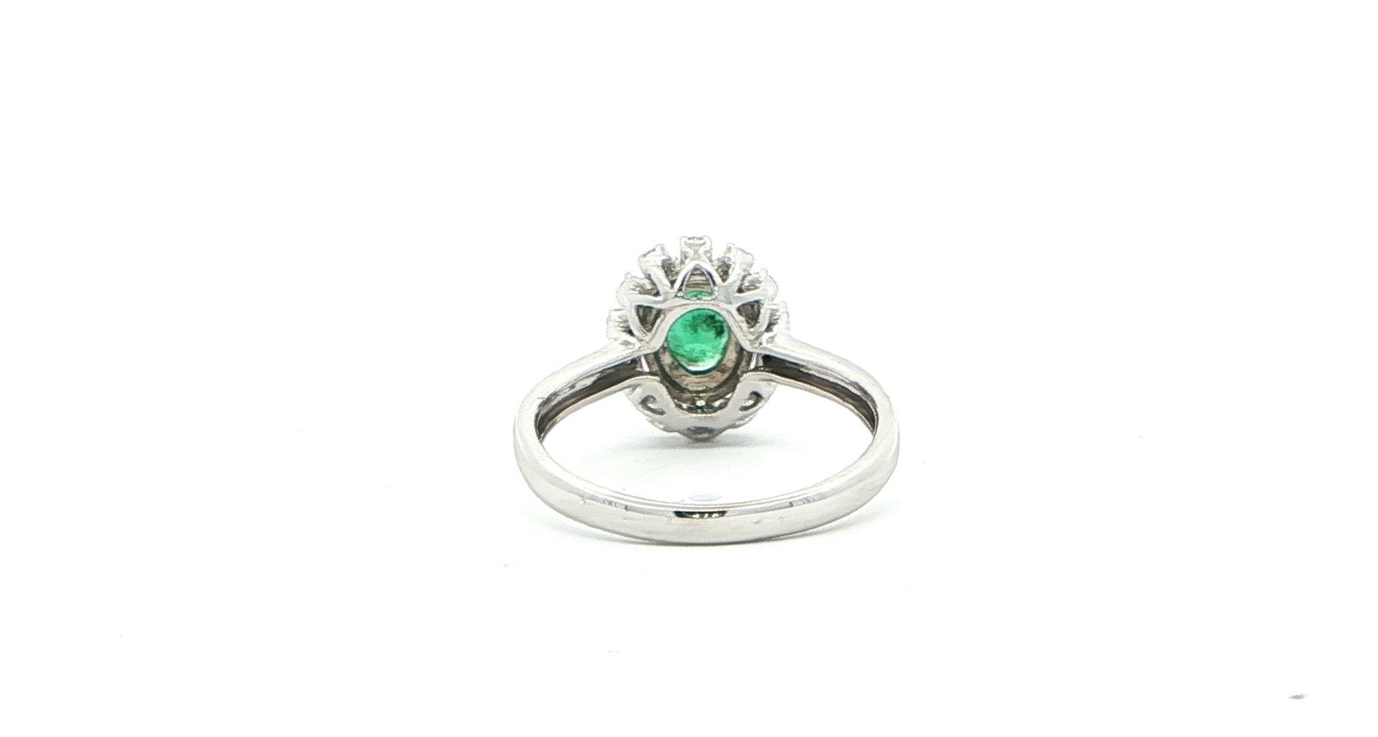 Estate Piece: Double Halo Oval Emerald and Diamond Cocktail Ring in White Gold (0.75cts TWT) back