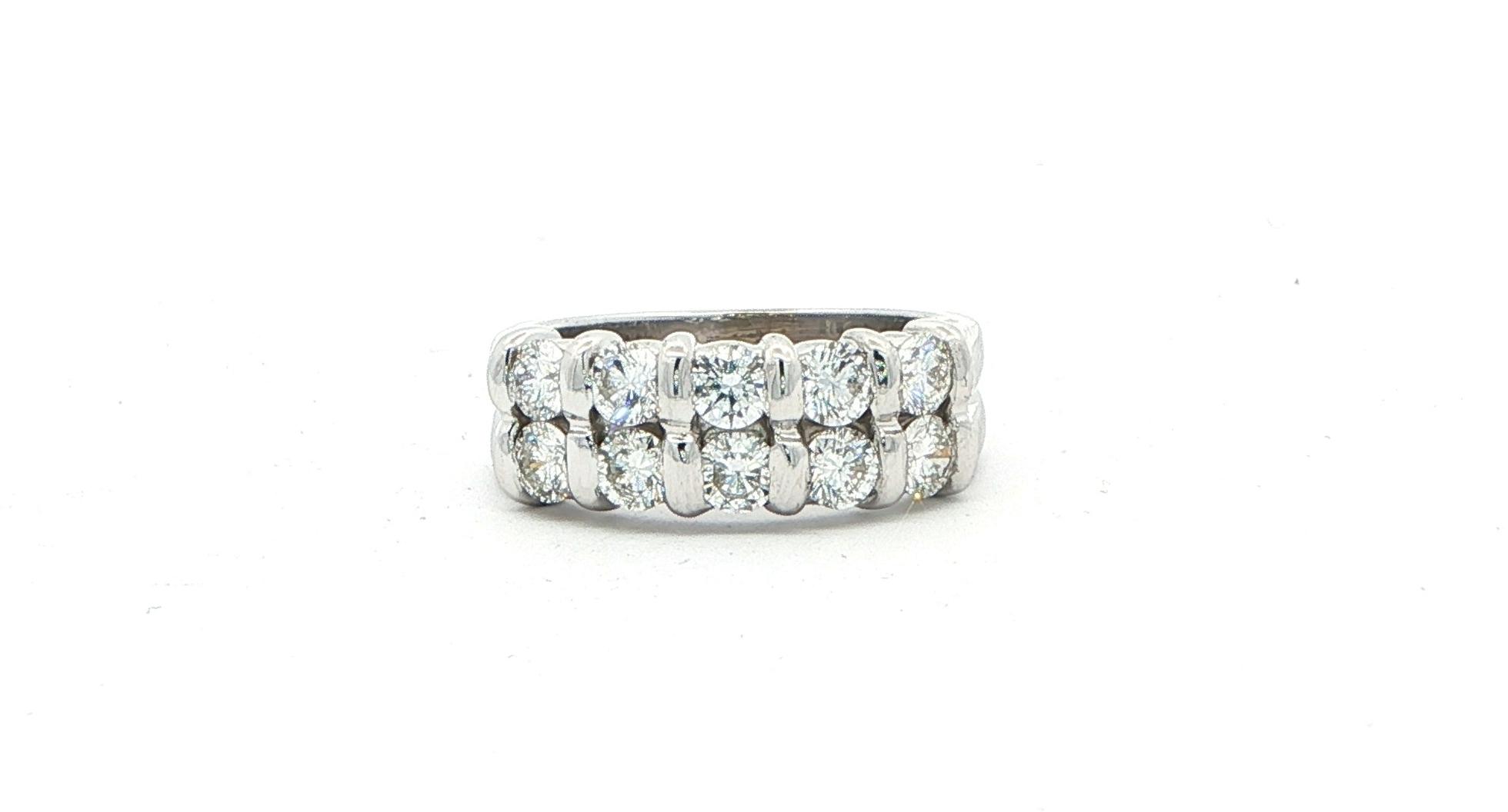 Estate Piece: 2-Row Bar-set Diamond Ring in White Gold (1.25cts TWT)