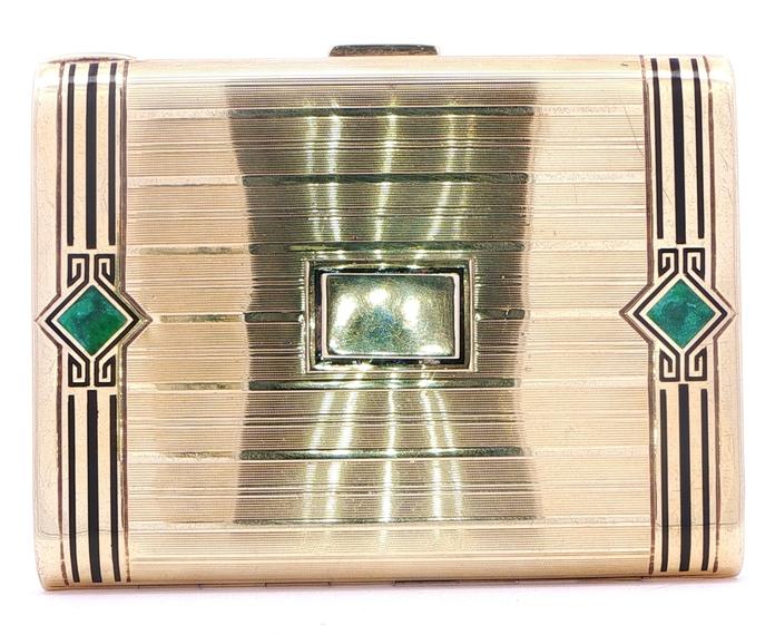 content/products/Estate Piece: Vintage Tiffany & Co. Art Deco Cigarette Case with Jade Inlays in Yellow Gold