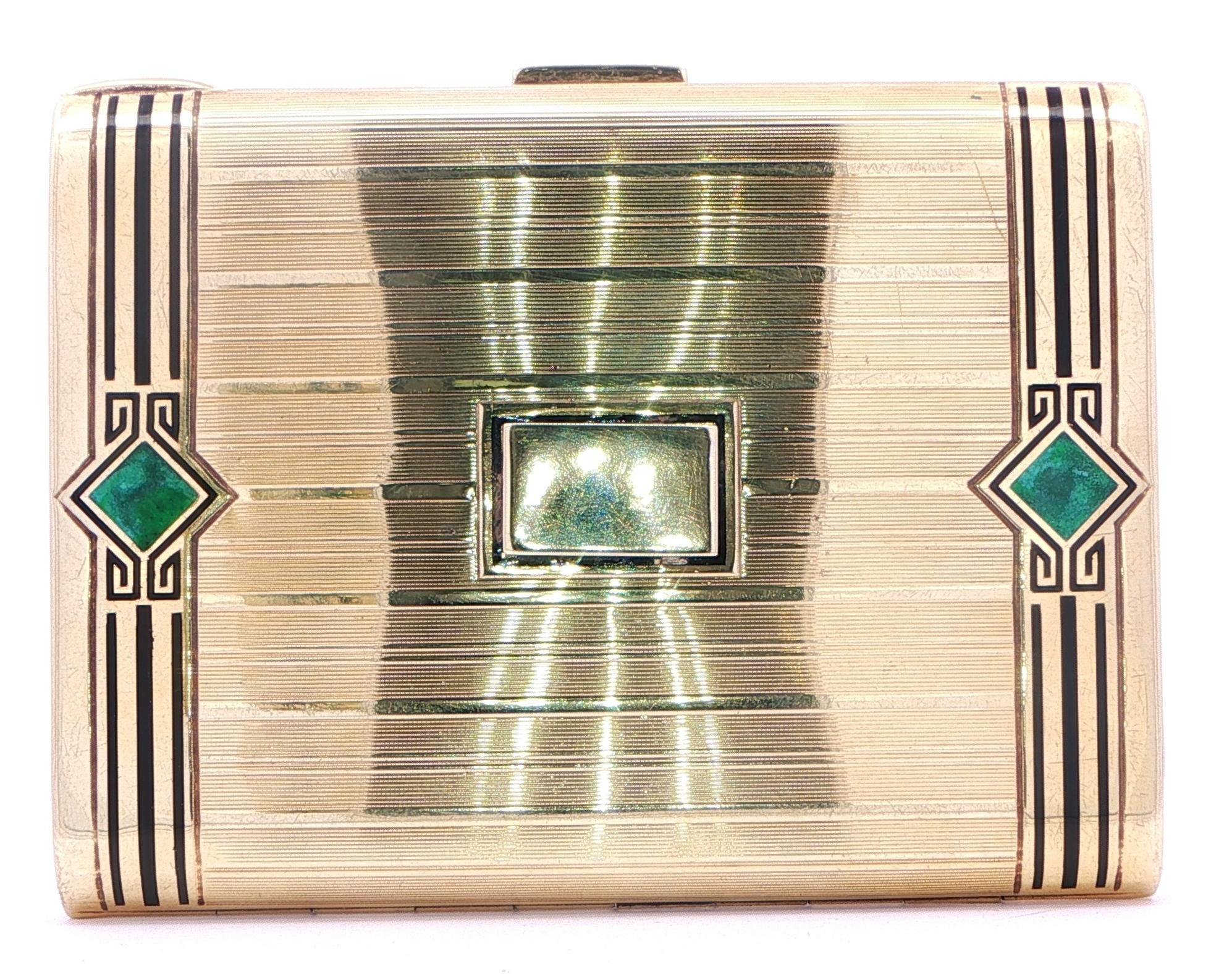 Estate Piece: Vintage Tiffany & Co. Art Deco Cigarette Case with Jade Inlays in Yellow Gold