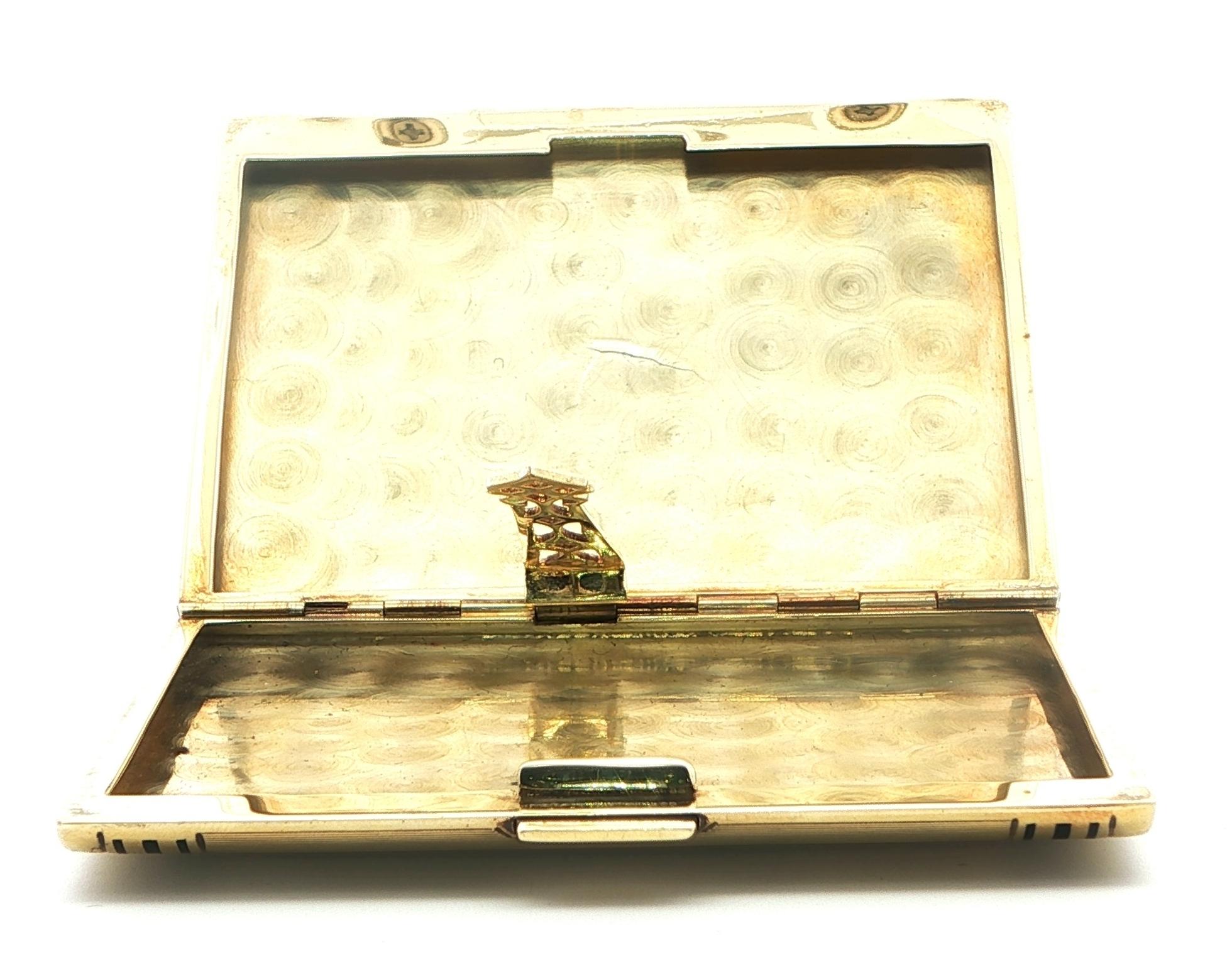 Estate Piece: Vintage Tiffany & Co. Art Deco Cigarette Case with Jade Inlays in Yellow Gold open