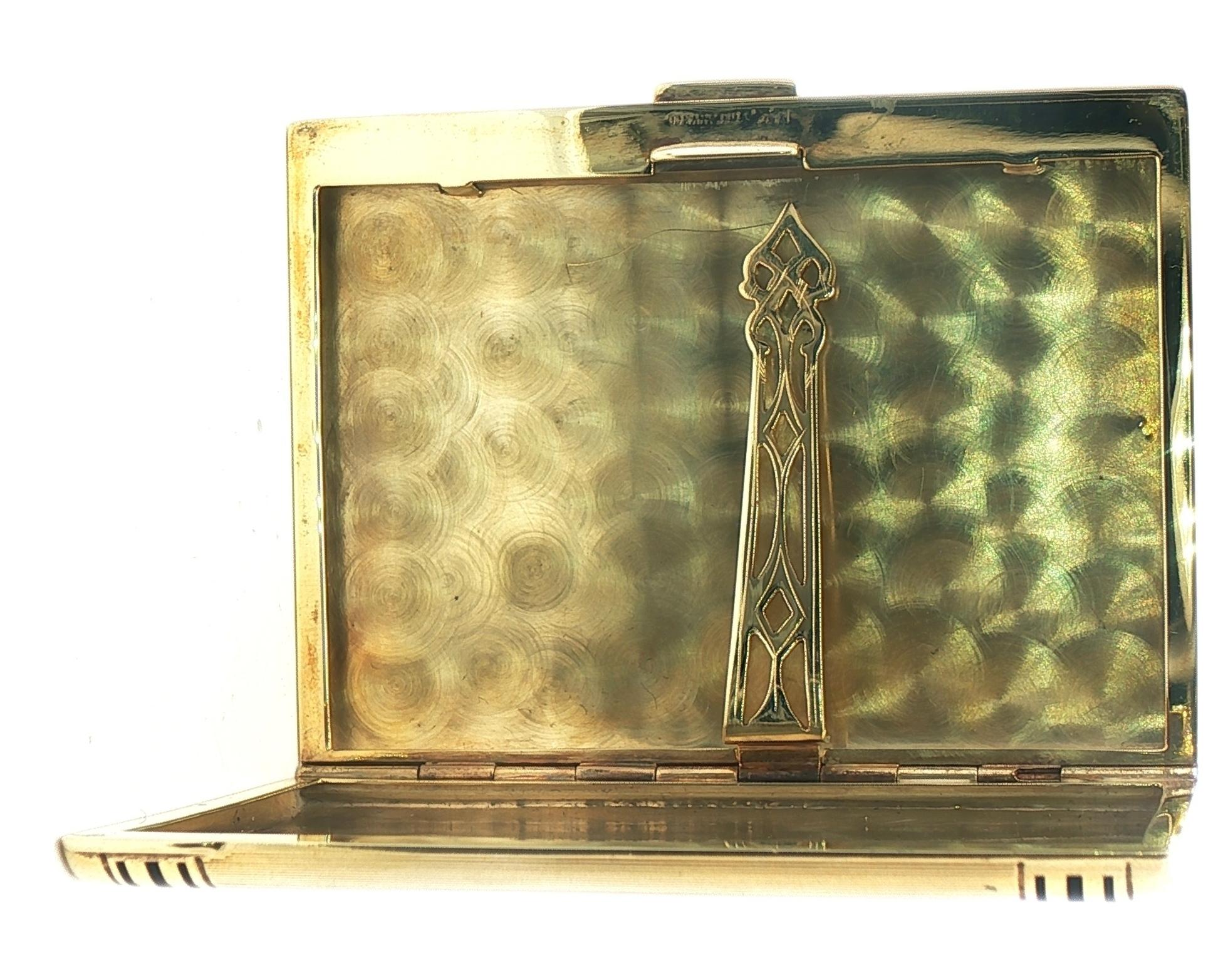 Estate Piece: Vintage Tiffany & Co. Art Deco Cigarette Case with Jade Inlays in Yellow Gold open side