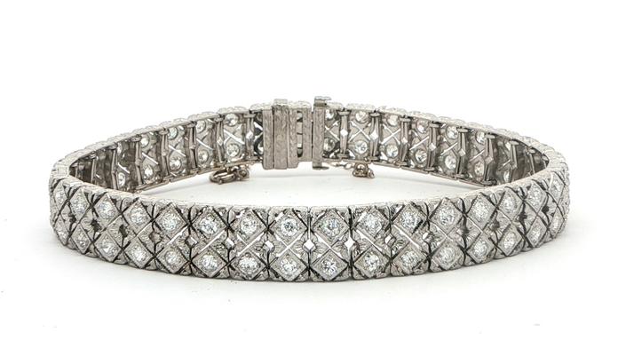 content/products/Estate Piece: Art Deco Double Row Diamond Tennis Bracelet in Platinum (4.00cts TWT)