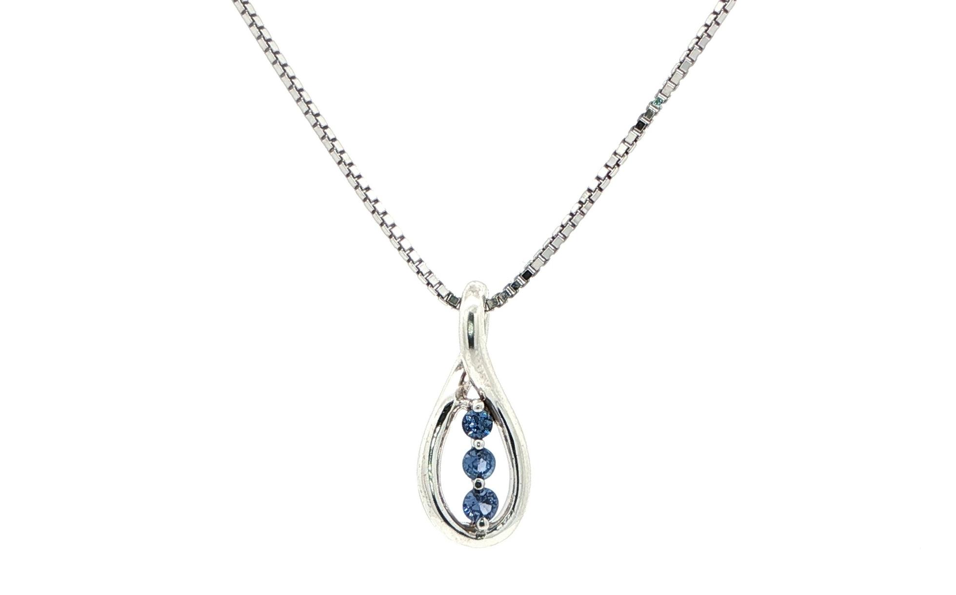 Estate Piece: Twist Teardrop 3-Stone Montana Yogo Sapphire Necklace in Sterling Silver (0.16cts TWT)