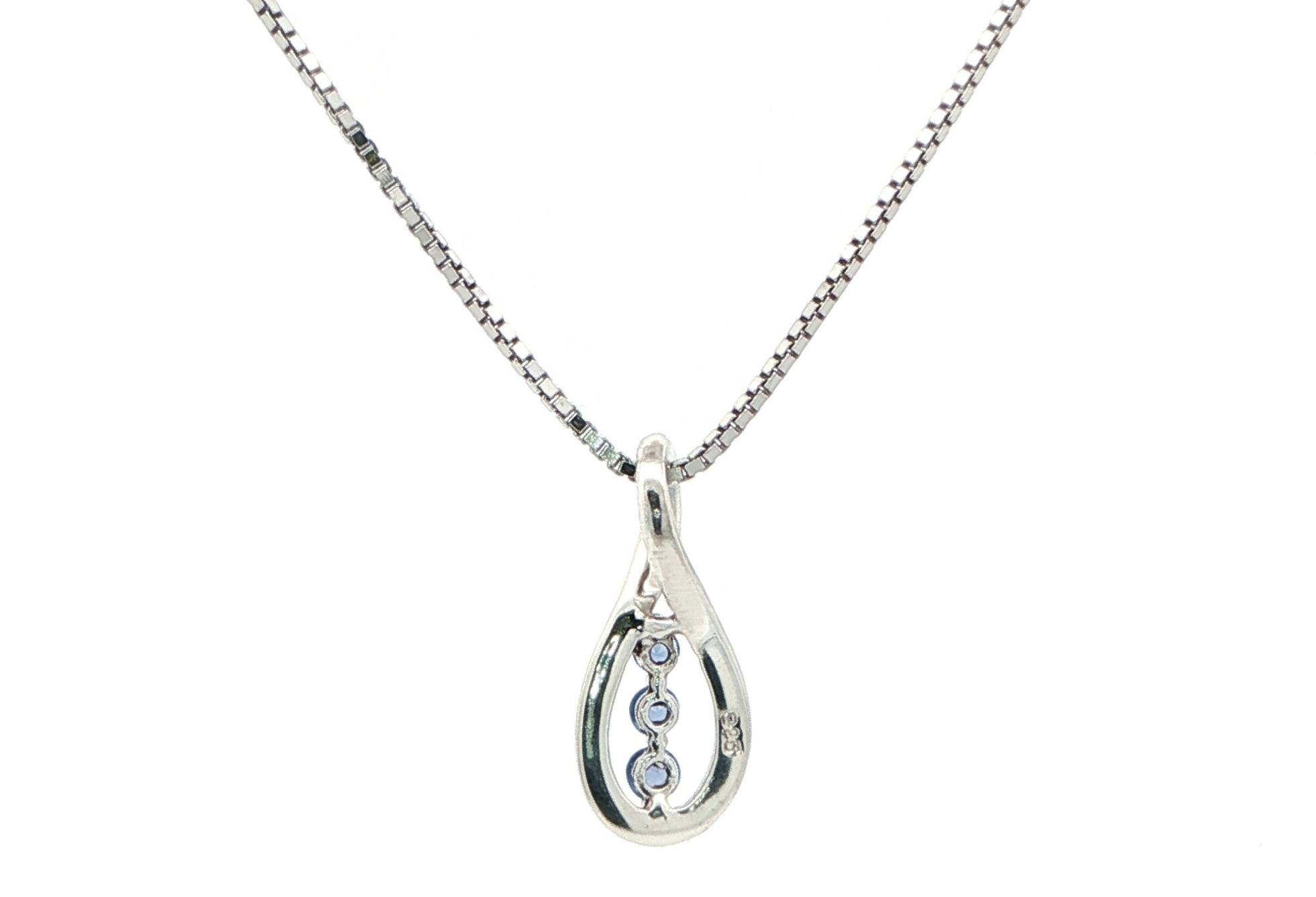 Estate Piece: Twist Teardrop 3-Stone Montana Yogo Sapphire Necklace in Sterling Silver (0.16cts TWT) back