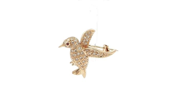 content/products/Estate Piece: Pavé Diamond Humming Bird Brooch with Ruby Eye in Yellow Gold (0.50cts TWT)