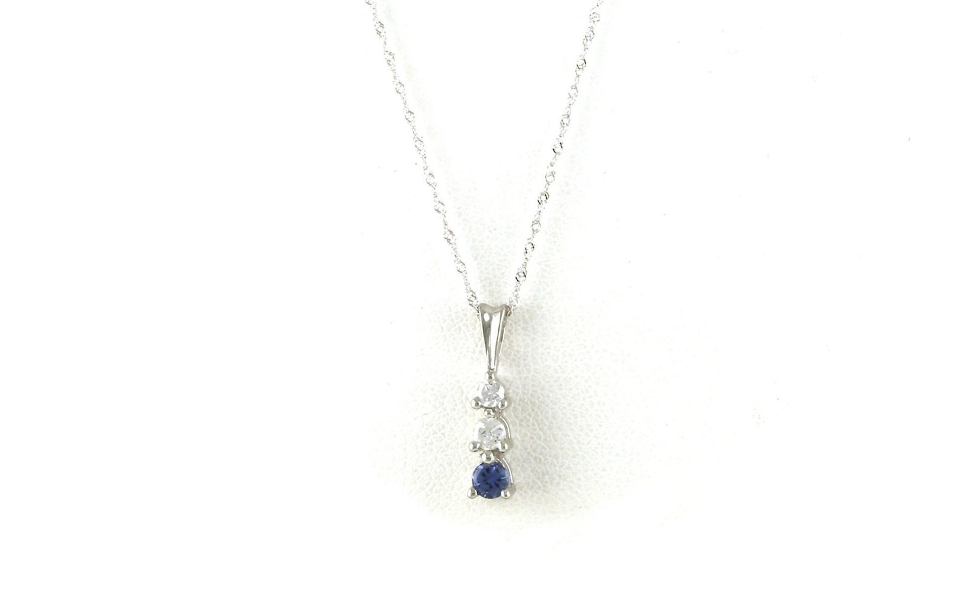 3-Stone Vertical Drop Montana Yogo Sapphire and Diamond Necklace in White Gold (0.236cts TWT)