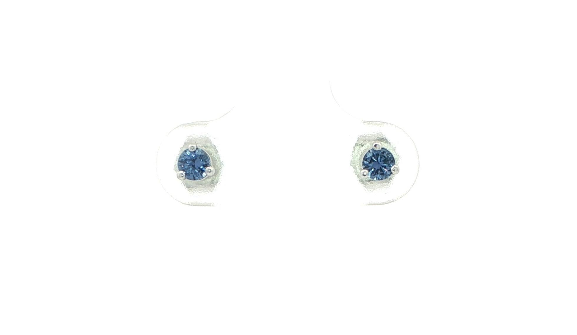 Montana Yogo Sapphire Stud Earrings in 3-Prong Martini Settings in White Gold (0.25cts TWT)