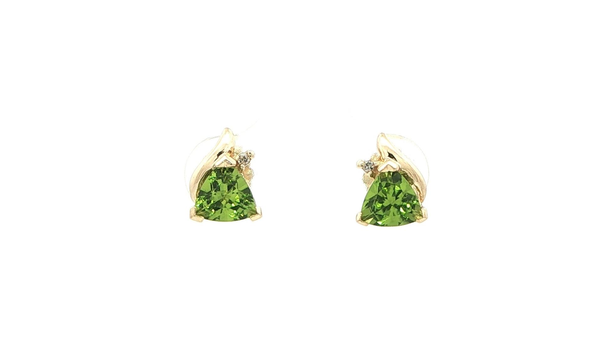 Estate Piece: Trillion Peridot and Diamond Stud Earrings in Yellow Gold 