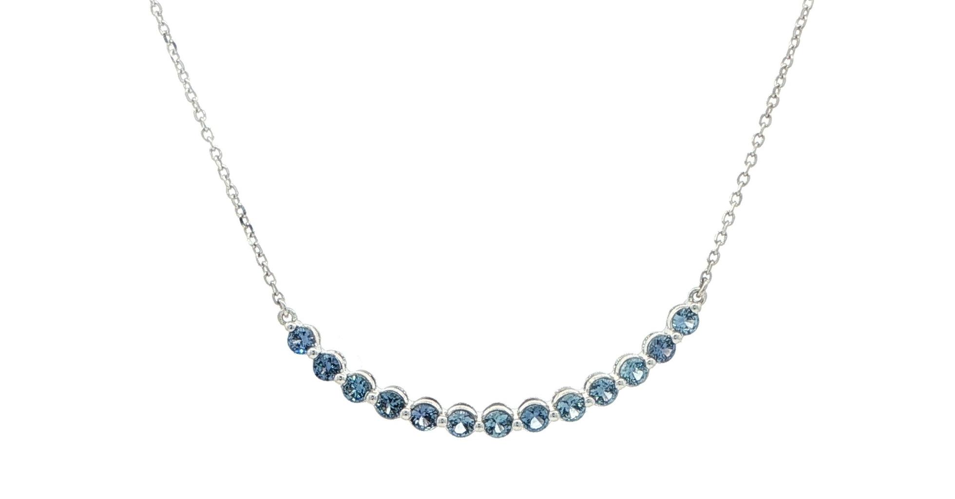 13-Stone Montana Yogo Sapphire Smile Necklace in White Gold (0.50cts TWT)