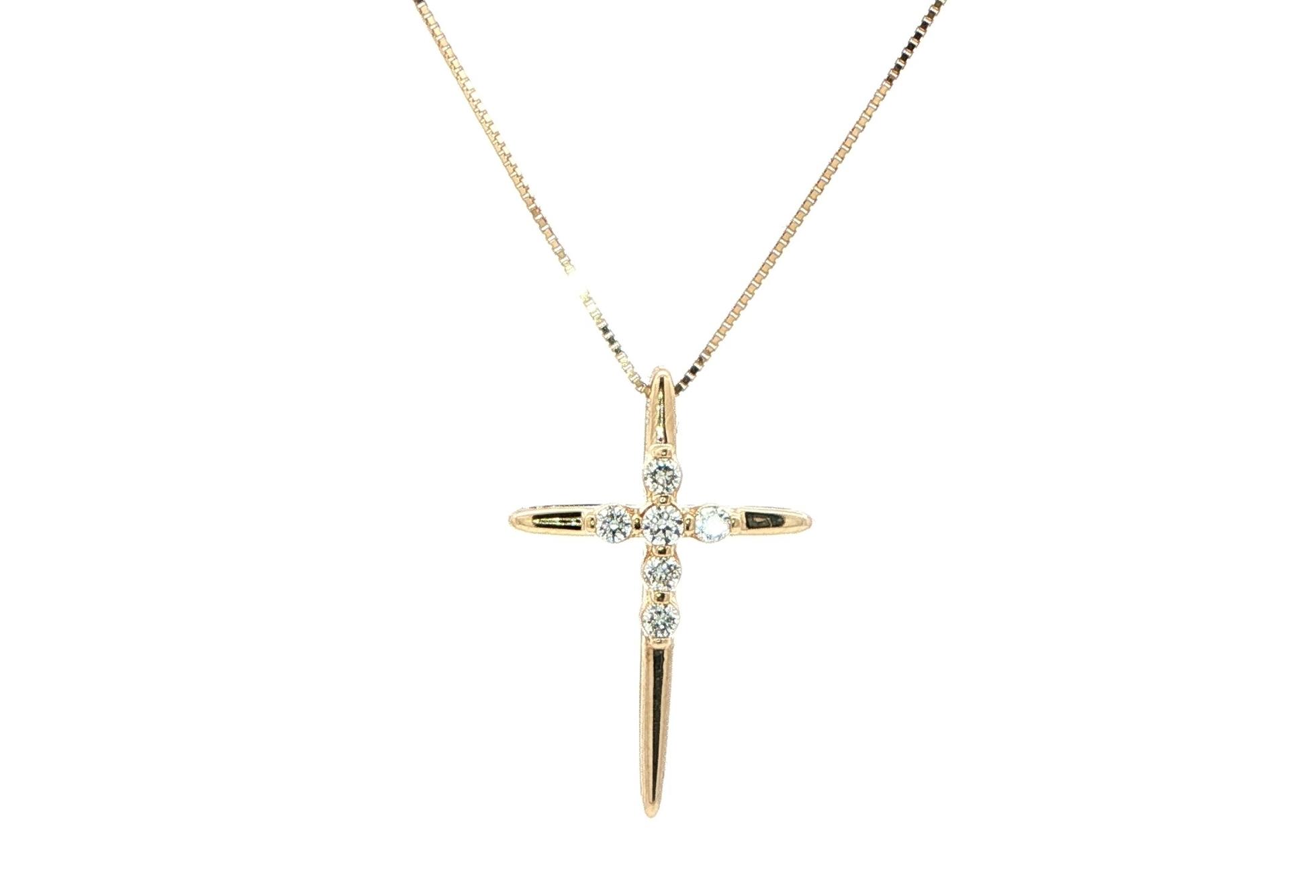 6-Stone Diamond Cross Necklace in Yellow Gold (0.12cts TWT)