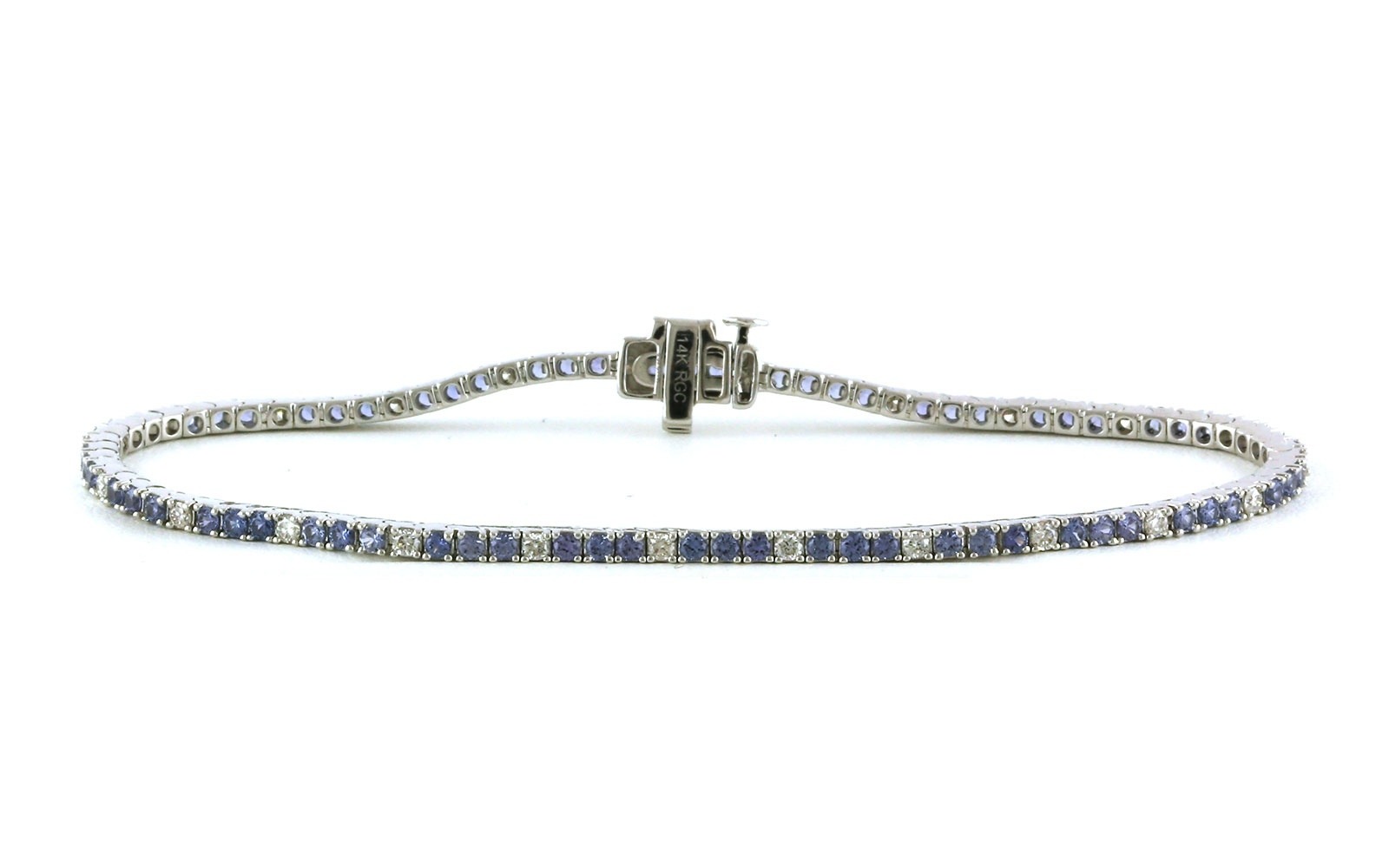 Montana Yogo Sapphire and Diamond 4-Prong Line "Tennis" Bracelet in White Gold (3.08cts TWT)