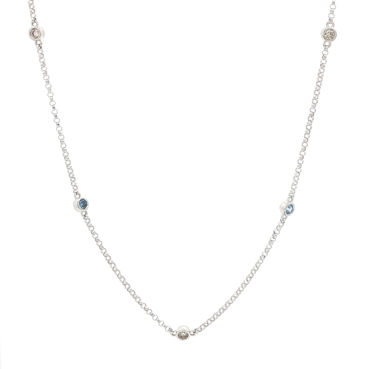 Alternating Montana Yogo Sapphire and Diamond Bezel-set Station Necklace in White Gold (0.34cts TWT)