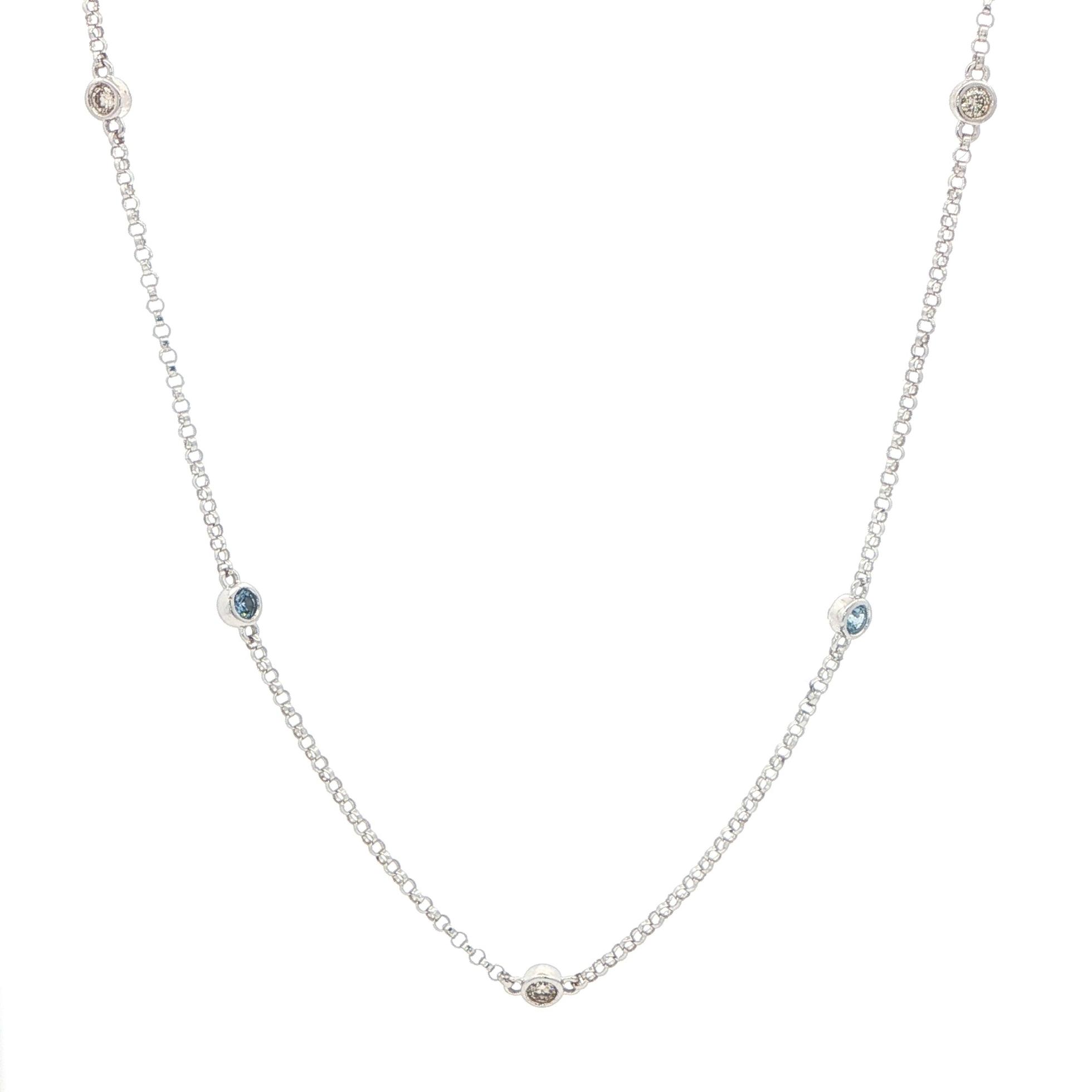 Alternating Montana Yogo Sapphire and Diamond Bezel-set Station Necklace in White Gold (0.34cts TWT)
