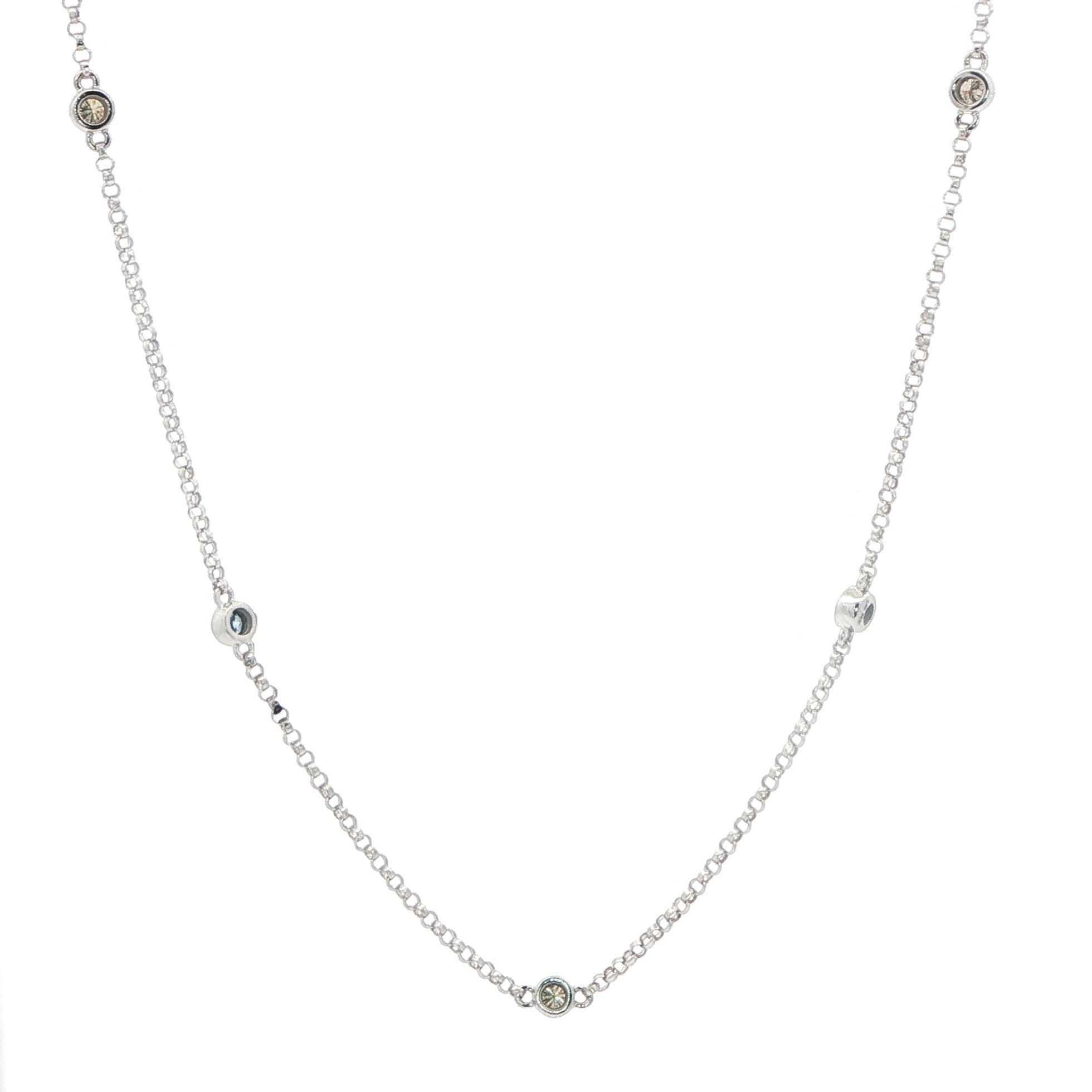 Alternating Montana Yogo Sapphire and Diamond Bezel-set Station Necklace in White Gold (0.34cts TWT) back