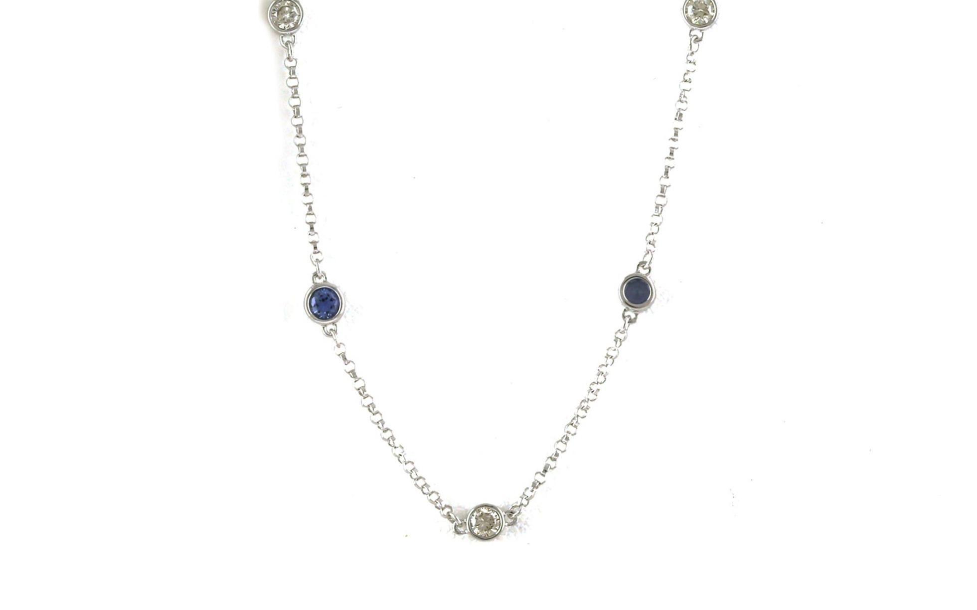 Alternating Montana Yogo Sapphire and Diamond Bezel-Set Station Necklace in White Gold (1.125cts TWT)