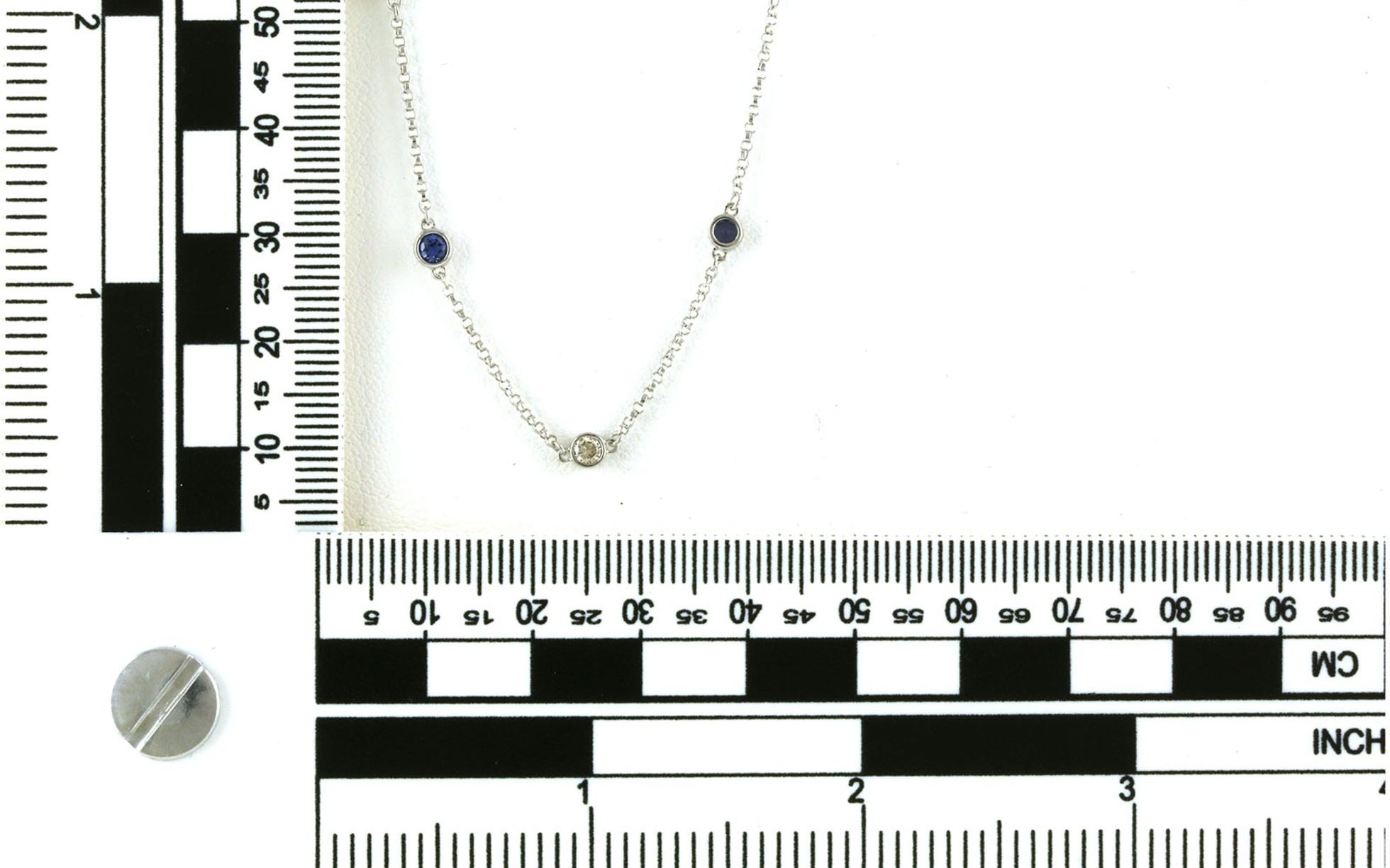 Alternating Montana Yogo Sapphire and Diamond Bezel-Set Station Necklace in White Gold (1.125cts TWT)  scale
