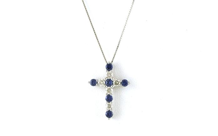 content/products/11-Stone Alternating Montana Yogo Sapphire and Diamond Cross Necklace in White Gold (1.125cts TWT)