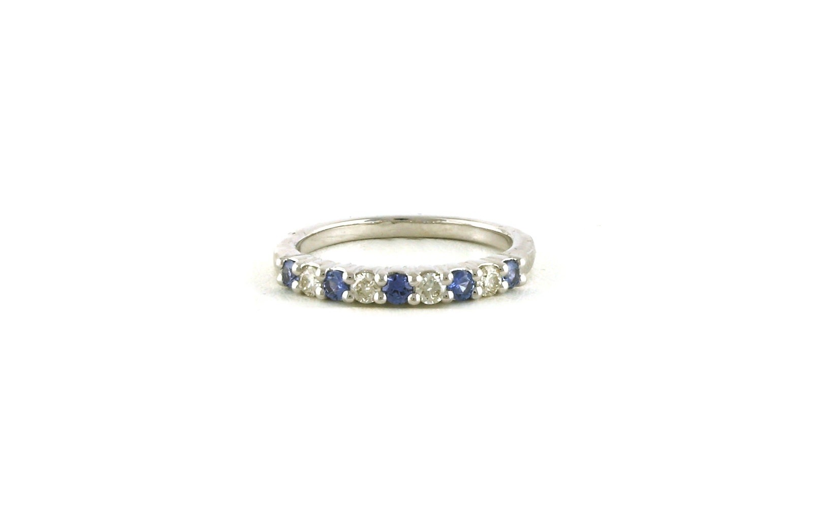 9-Stone Alternating Montana Yogo Sapphire and Diamond Prong-Set Ring in White Gold (0.625cts TWT)