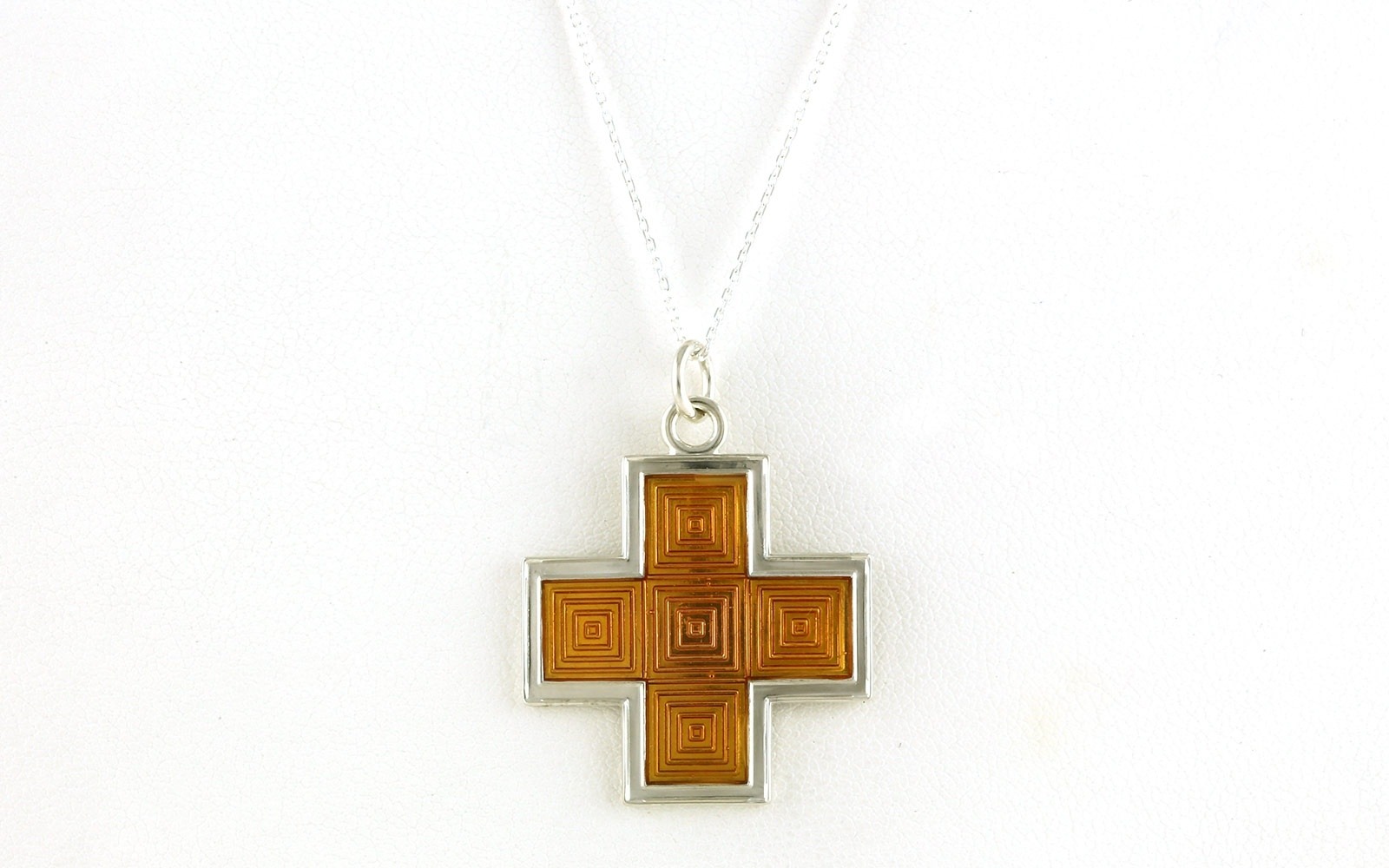 Estate Piece: Tiffany & Co. Textured Orange Enameled Cross in Sterling Silver Necklace