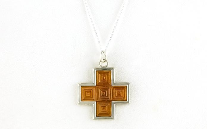 content/products/Estate Piece:  Orange Enamel Sqaure Cross in Sterling Silver Necklace