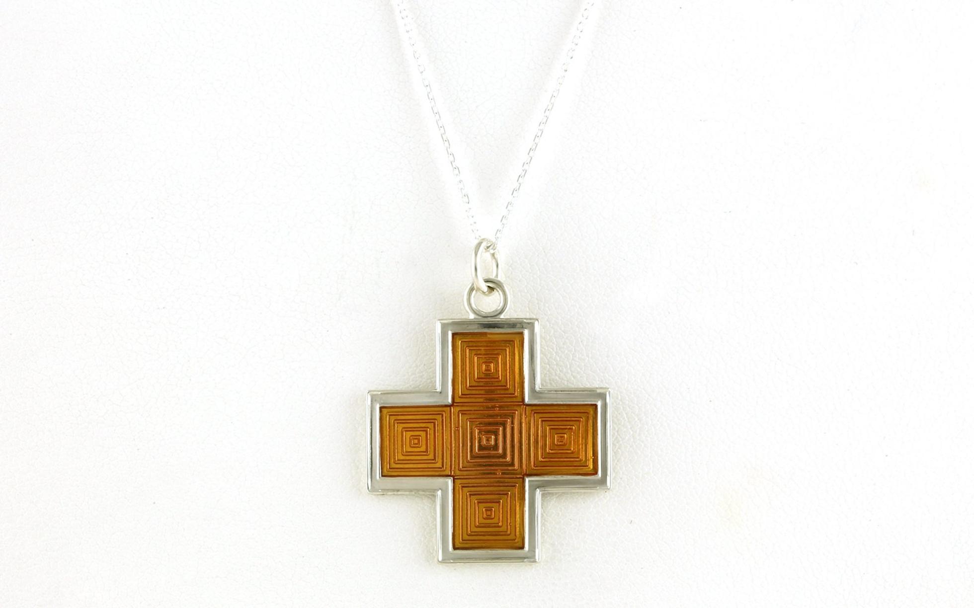 Estate Piece: Tiffany & Co. Textured Orange Enameled Cross in Sterling Silver Necklace