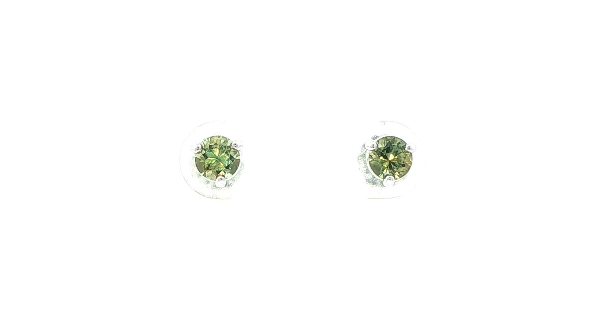 Green Montana Sapphire Stud Earrings in 3-Prong Martini Settings in White Gold (0.88cts TWT)